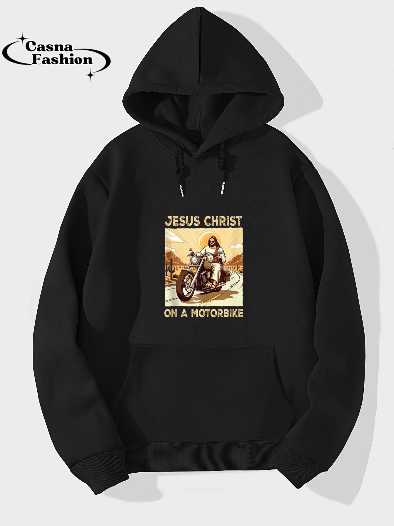 casnafashion_Hoodie_Motorcycle Biker Christian God Jesus Christ On A Motorbike Tank Top_hoodie_black hoodie