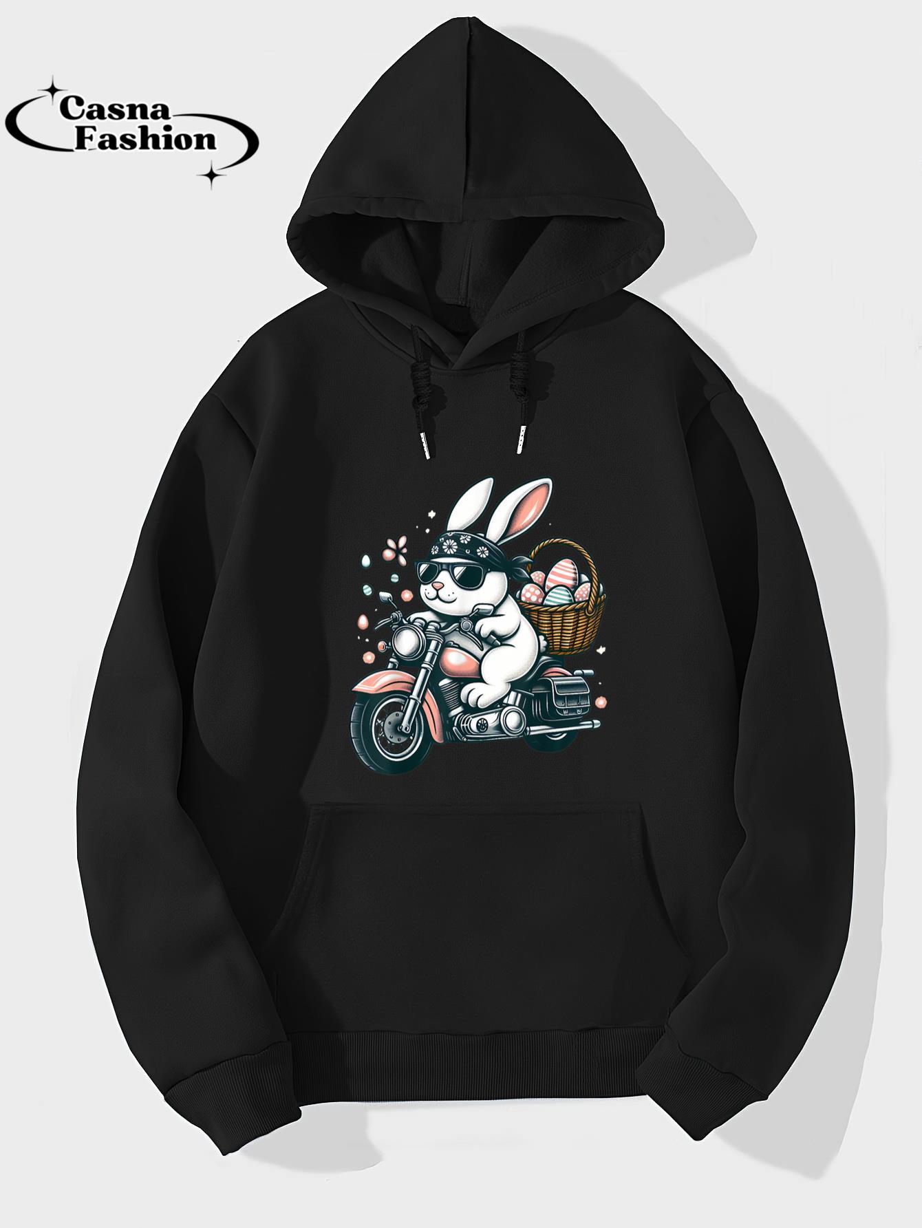 casnafashion_Hoodie_Motorcycle Bunny Easter Biker Eggs T-Shirt_hoodie_black hoodie