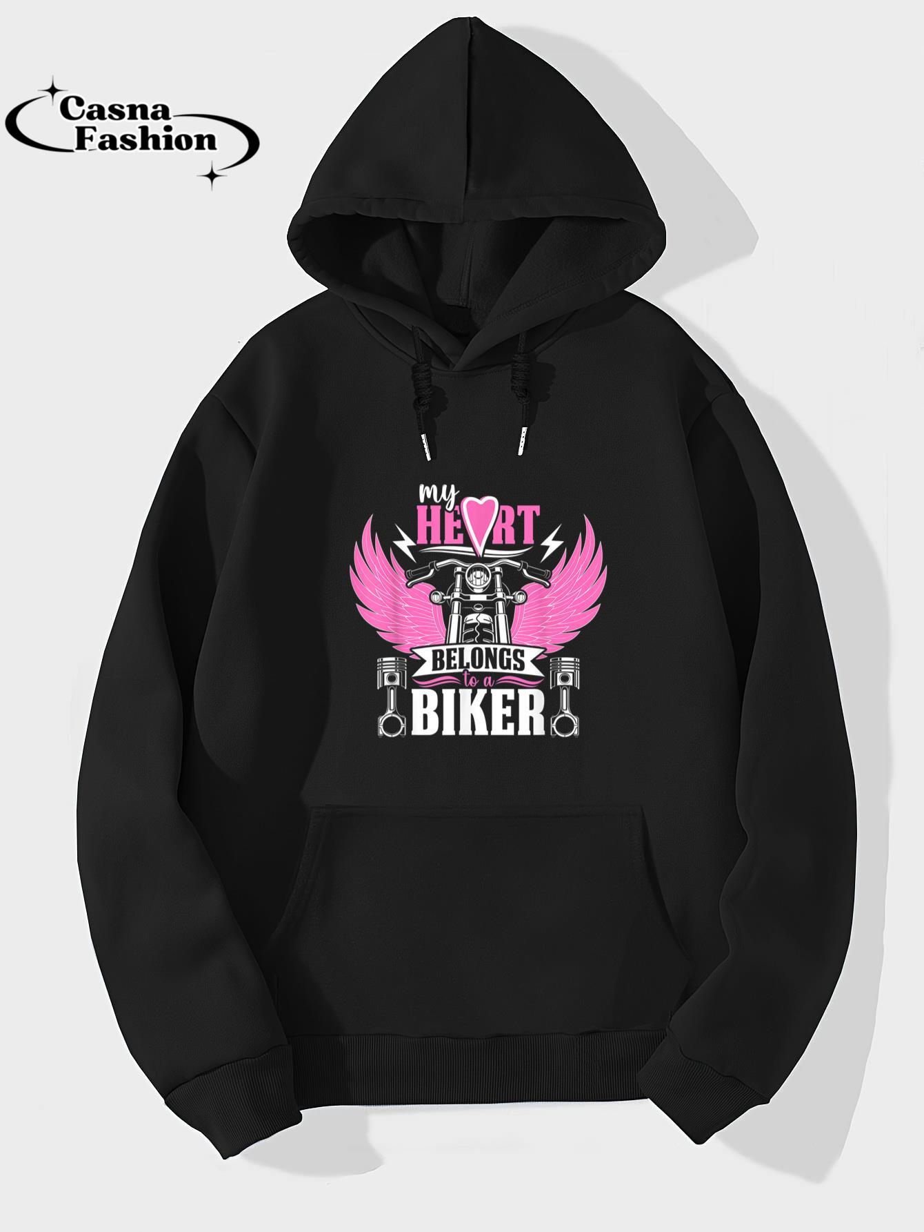 casnafashion_Hoodie_Motorcycle My Heart Belongs To A Biker Girlfriend Wife T-Shirt_hoodie_black hoodie