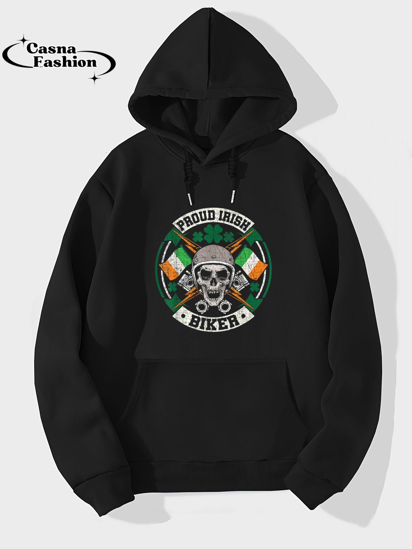 casnafashion_Hoodie_Motorcycle Proud Irish Biker Distressed St. Patricks Day T-Shirt_hoodie_black hoodie