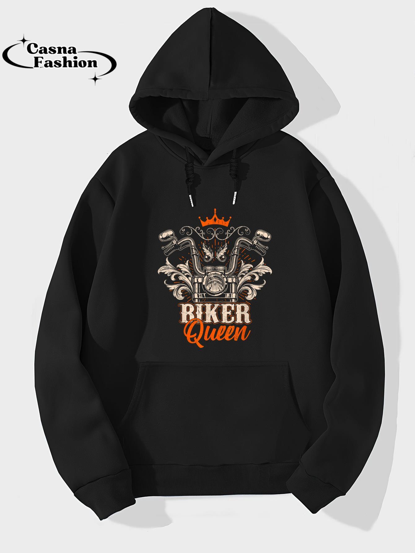 casnafashion_Hoodie_Motorcycle Queen Biker Girl Vintage Motorbike Biker Women T-Shirt_hoodie_black hoodie