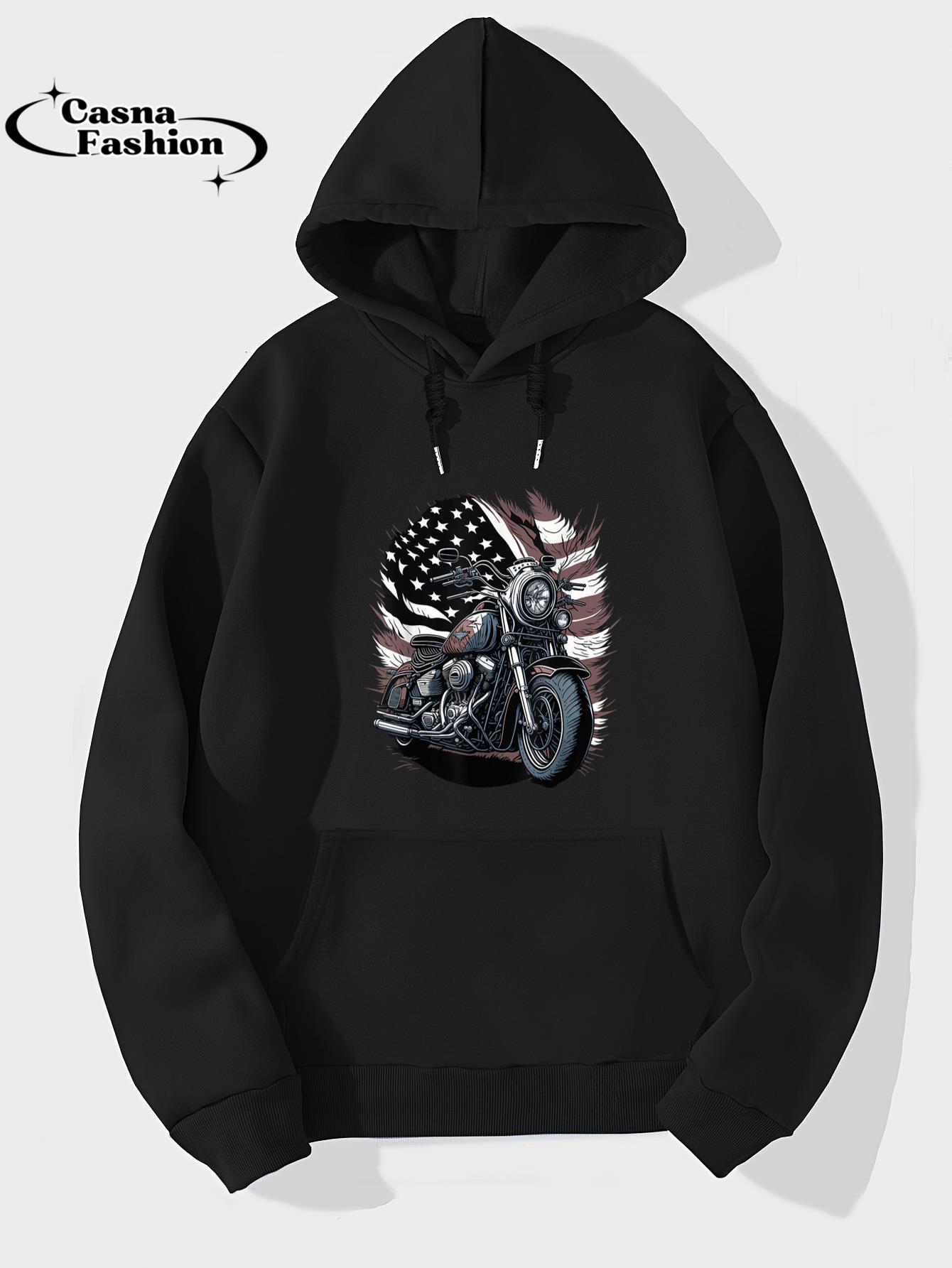 casnafashion_Hoodie_Motorcycle Vintage American Flag 4th of July Retro Biker T-Shirt_hoodie_black hoodie