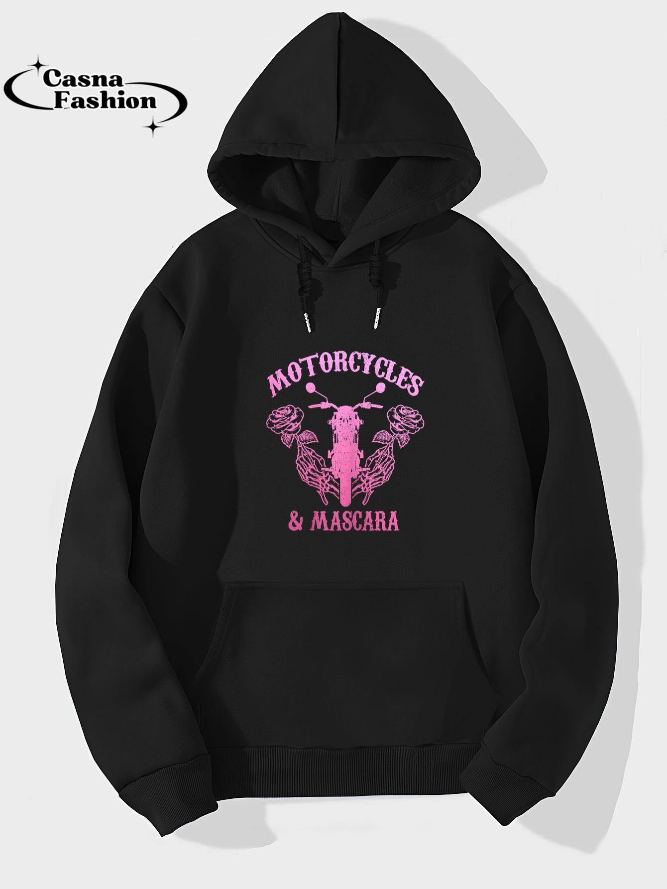 casnafashion_Hoodie_Motorcycles & Mascara Biker Girl Pink Vintage T-Shirt_hoodie_black hoodie