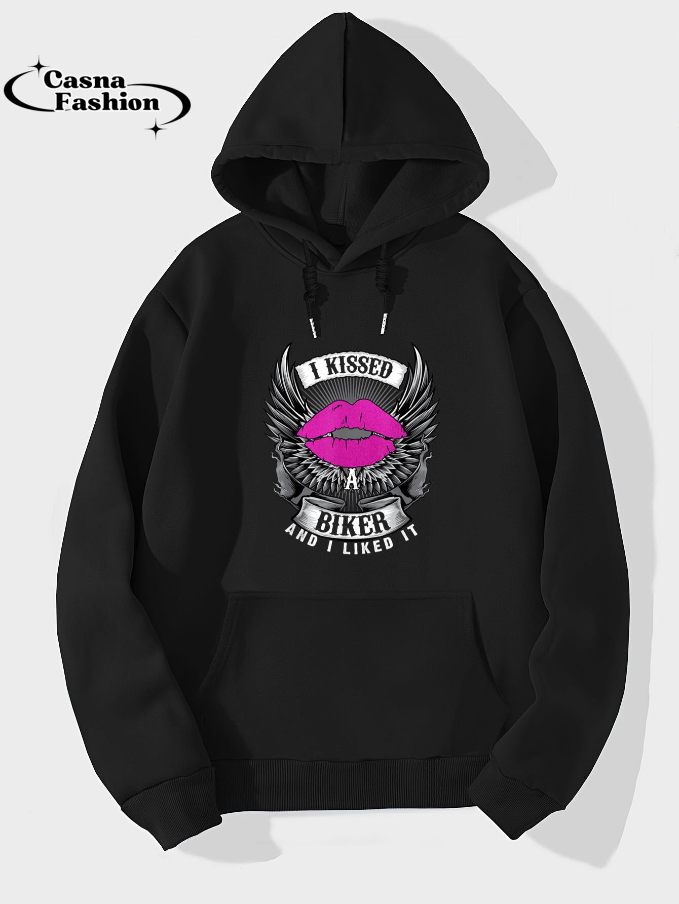 casnafashion_Hoodie_Motorcycling I Kissed A Biker And I Liked It Funny Girl Lip T-Shirt_hoodie_black hoodie