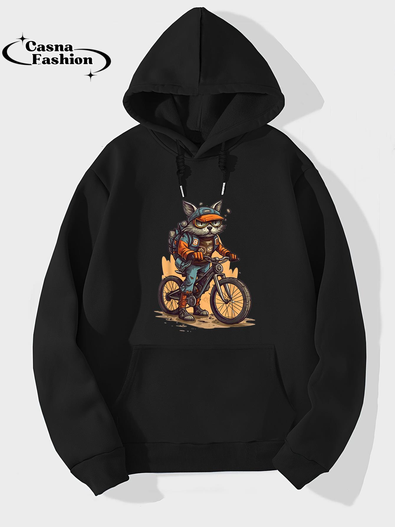 casnafashion_Hoodie_Mountain Biker Cat Cyclist Biking Kitten T-Shirt_hoodie_black hoodie