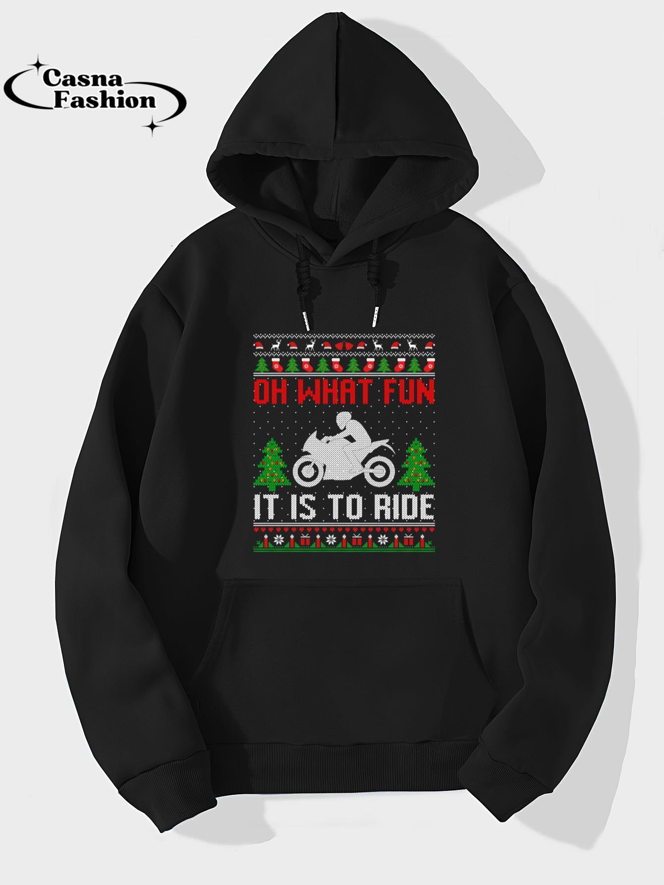 casnafashion_Hoodie_Oh What Fun It Is To Ride Motorcycle Ugly Christmas Gifts Sweatshirt_hoodie_black hoodie