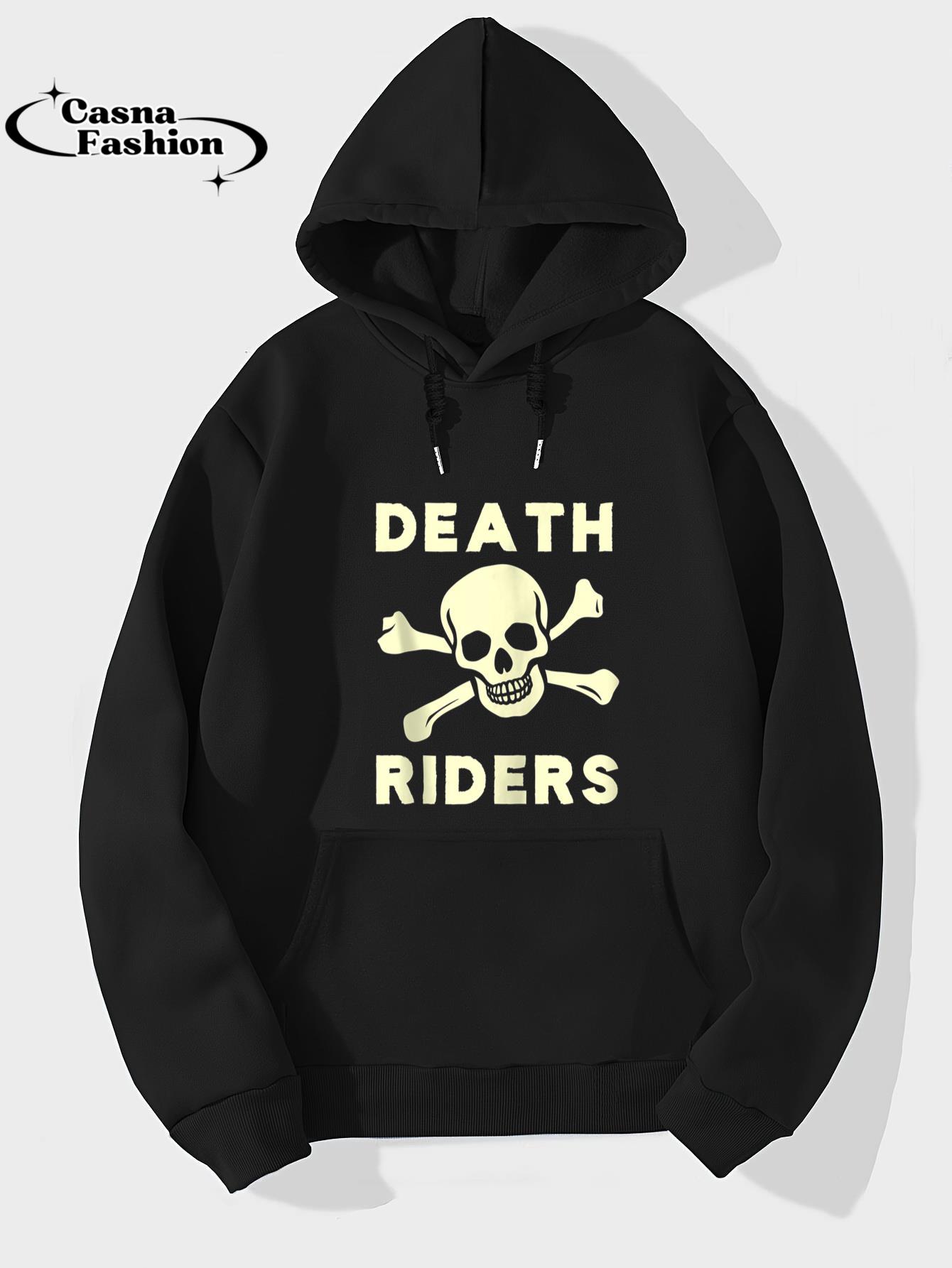 casnafashion_Hoodie_Old School Death Riders Motorcycle Retro Biker Gear On Back Zip Hoodie_hoodie_black hoodie