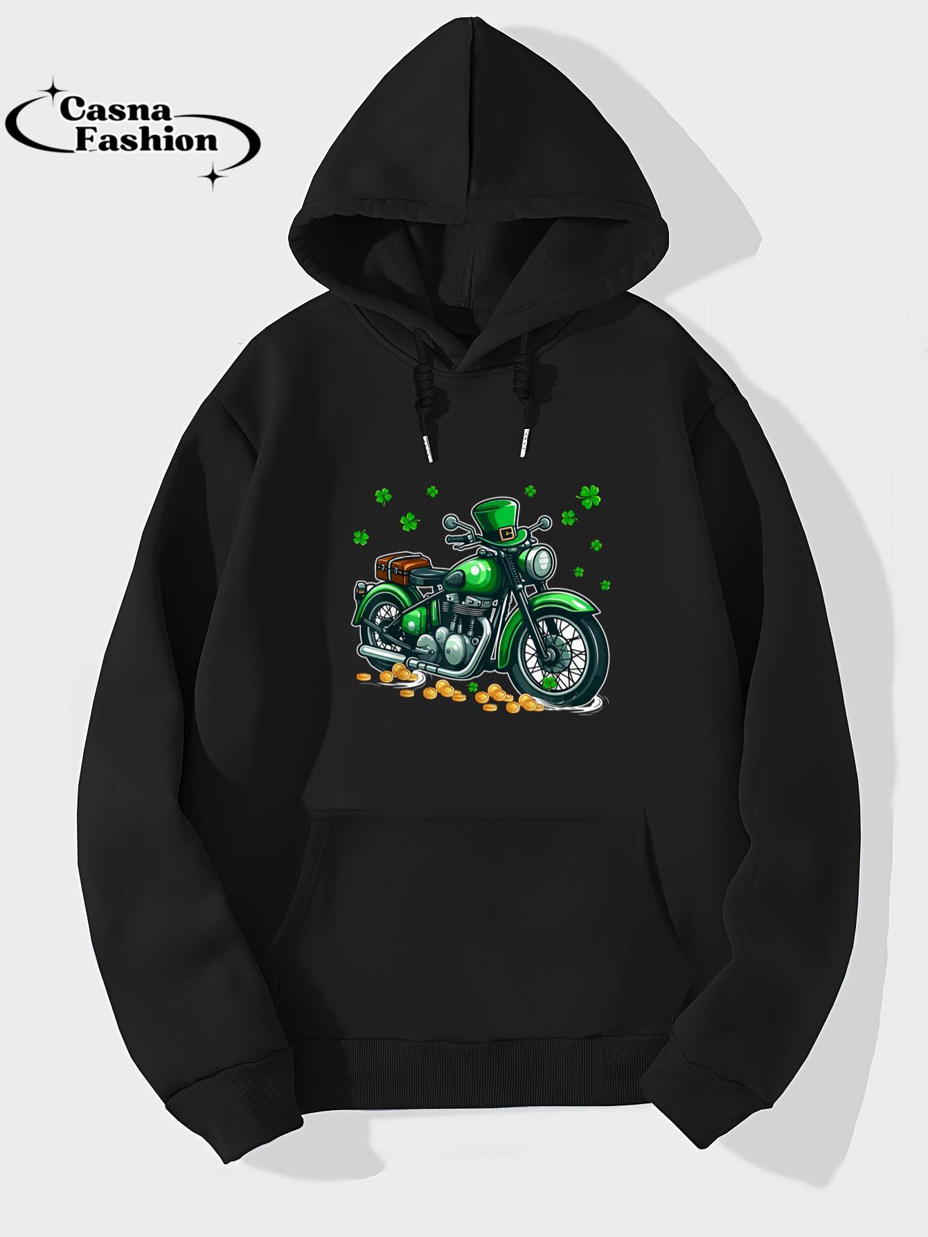 casnafashion_Hoodie_Patrick's Day Motorcycle Shamrocks Lucky Patrick's Day Coin T-Shirt_hoodie_black hoodie