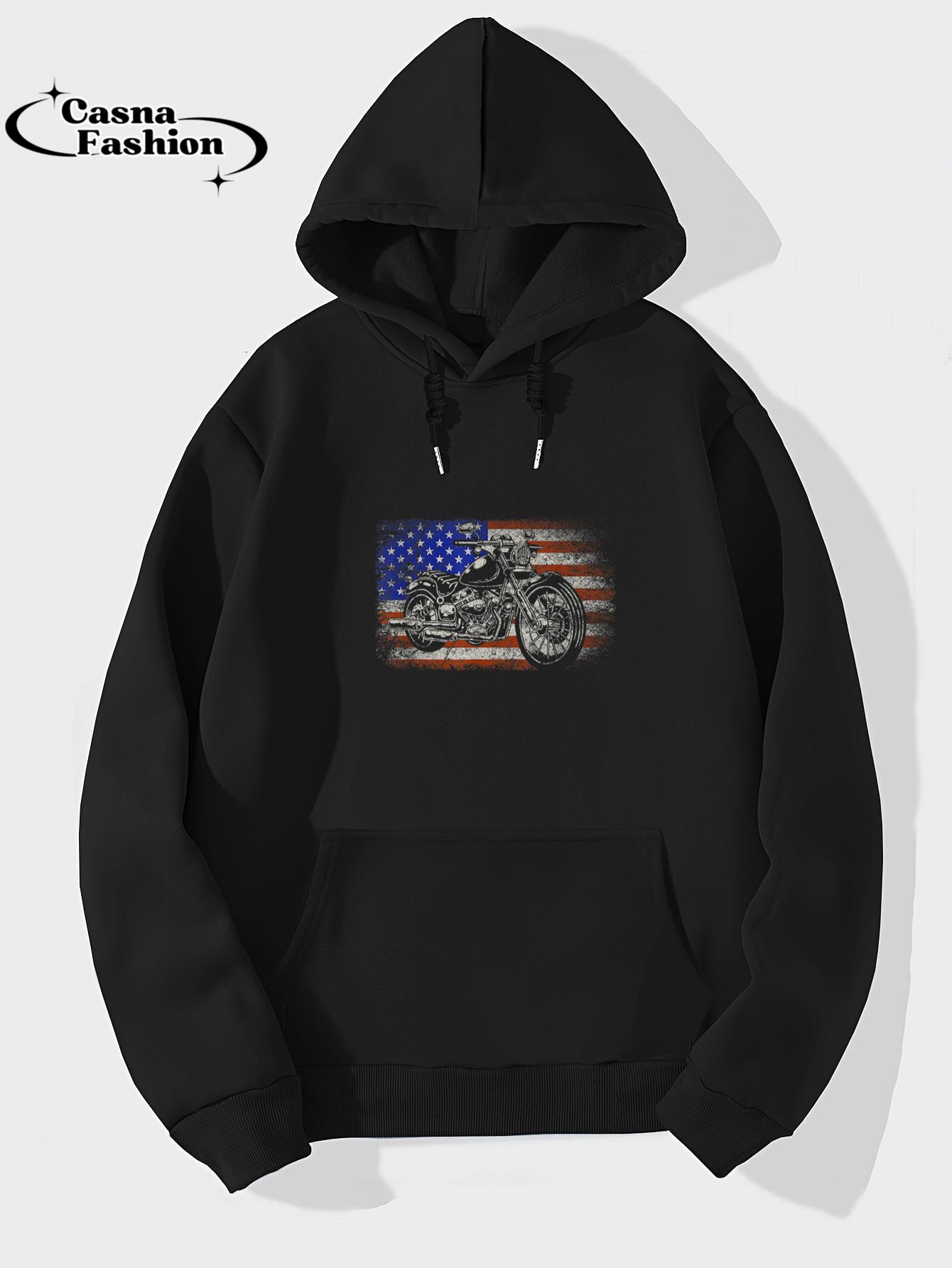 casnafashion_Hoodie_Patriotic American Motorcycle Rider Gift US Flag Biker T-Shirt_hoodie_black hoodie