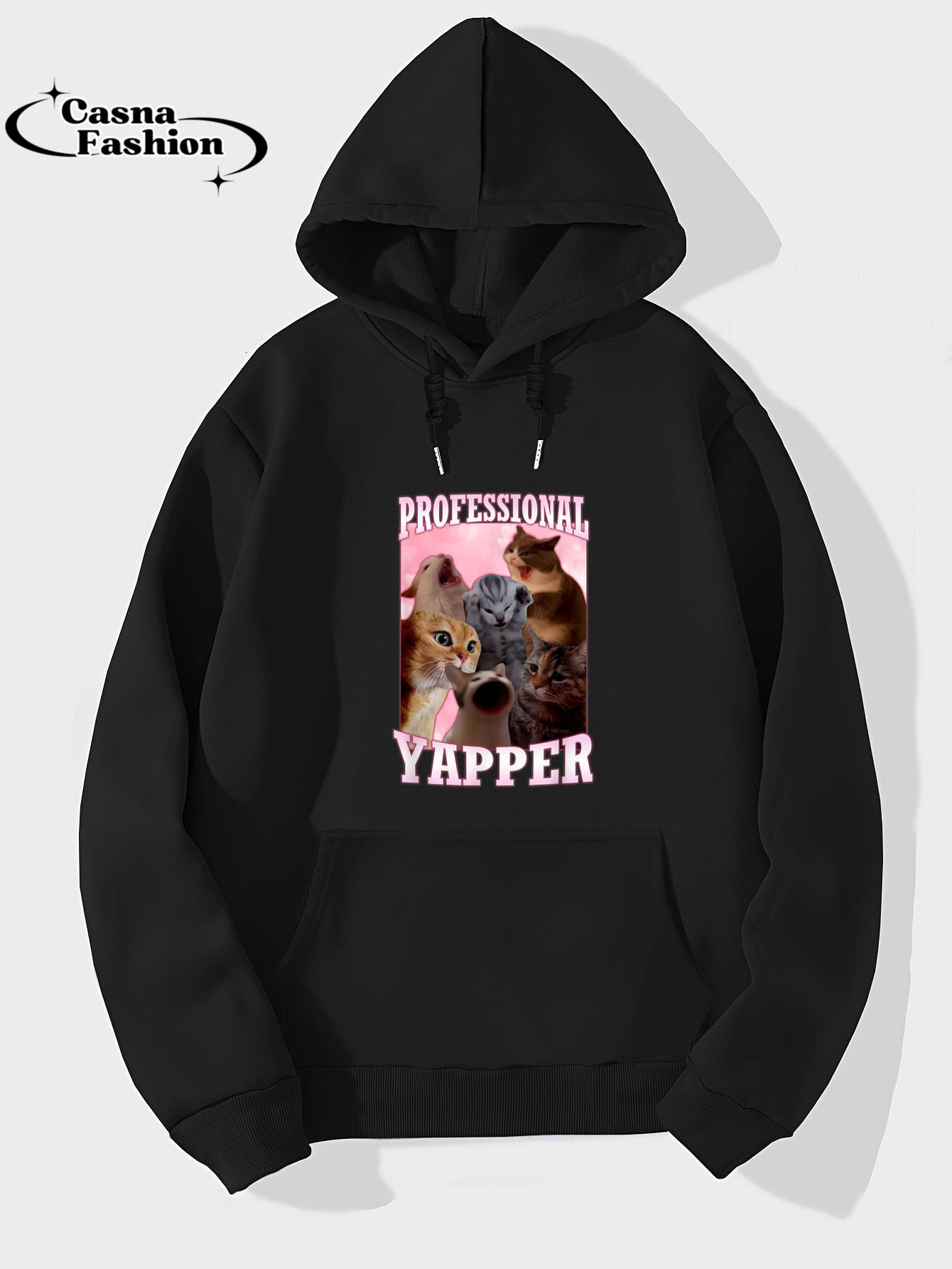 casnafashion_Hoodie_Professional Yapper Funny Meme Screaming Cat T-Shirt_hoodie_black hoodie