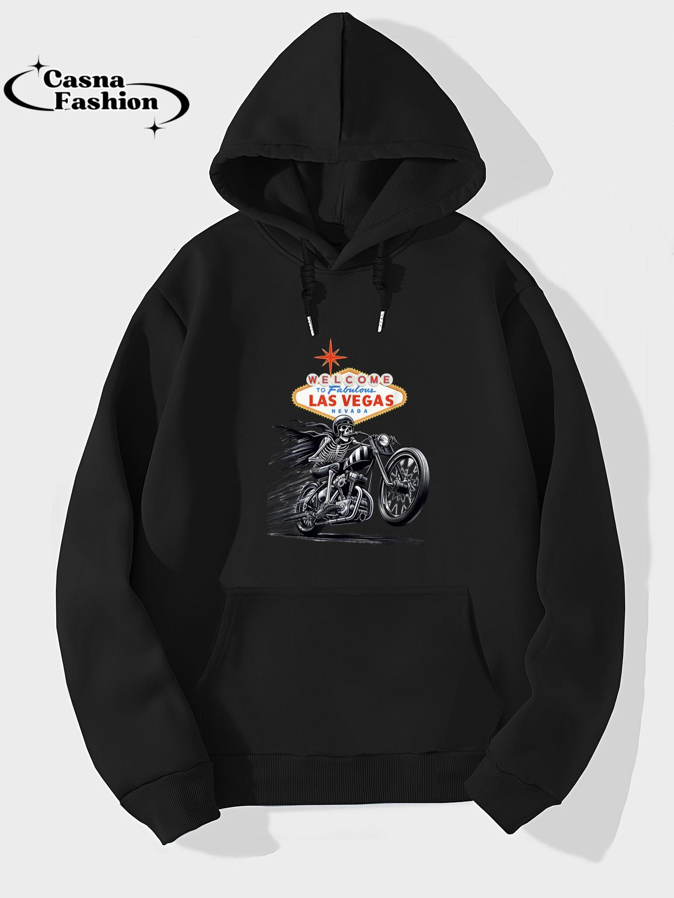 casnafashion_Hoodie_Retro Las Vegas Motorcycle Biker Welcome Sign Souvenir T-Shirt_hoodie_black hoodie