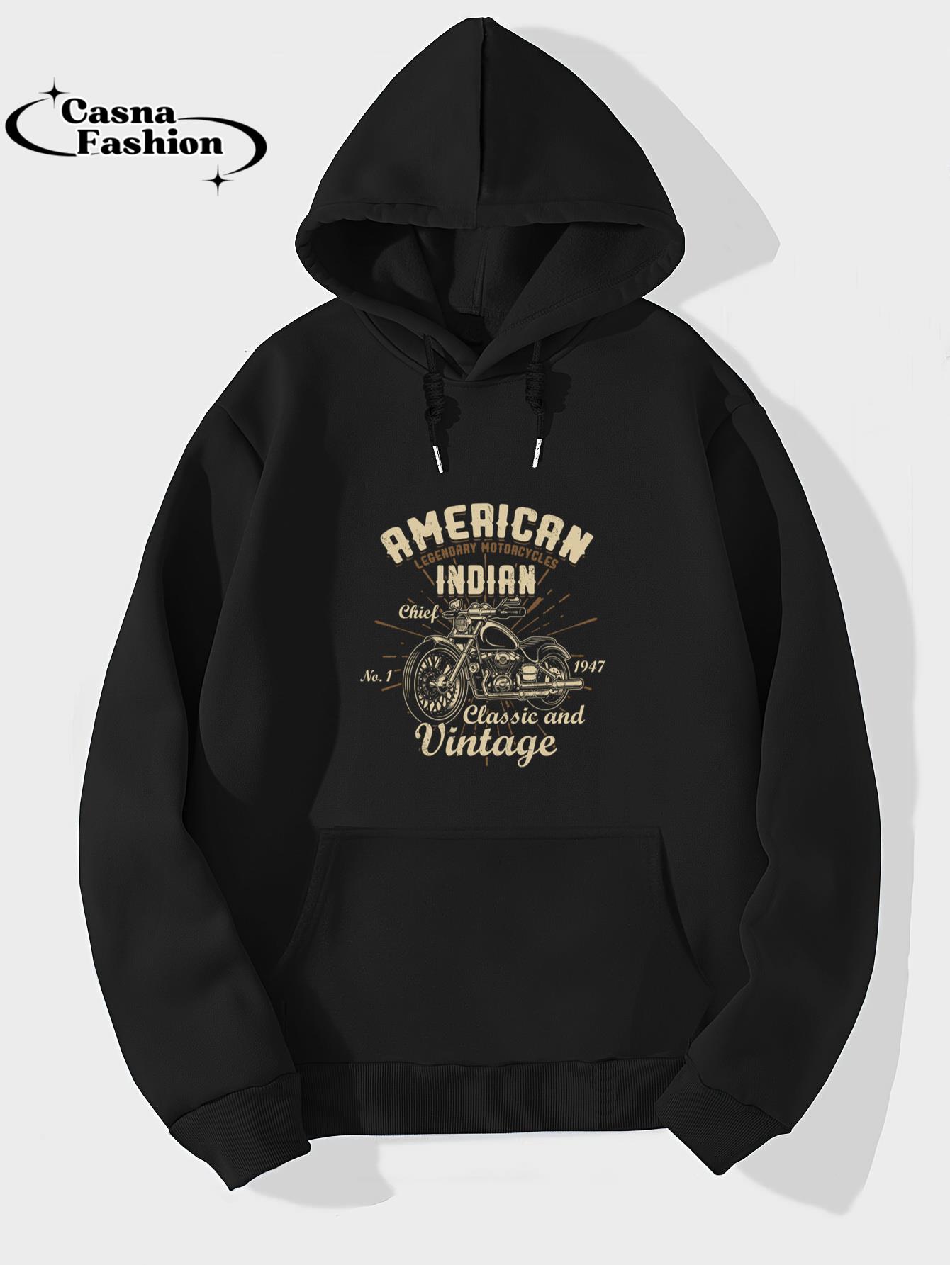 casnafashion_Hoodie_Retro Vintage American Motorcycle Indian for Old Biker Long Sleeve T-Shirt_hoodie_black hoodie