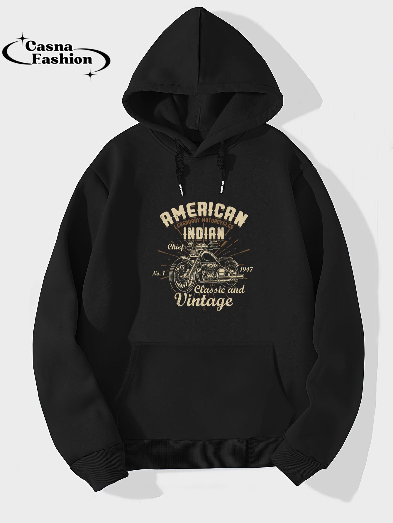 casnafashion_Hoodie_Retro Vintage American Motorcycle Indian for Old Biker Sweatshirt_hoodie_black hoodie