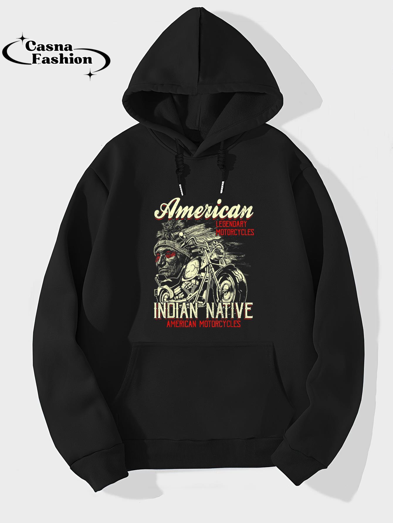 casnafashion_Hoodie_Retro Vintage American Motorcycle Indian for Old Biker T-Shirt_hoodie_black hoodie