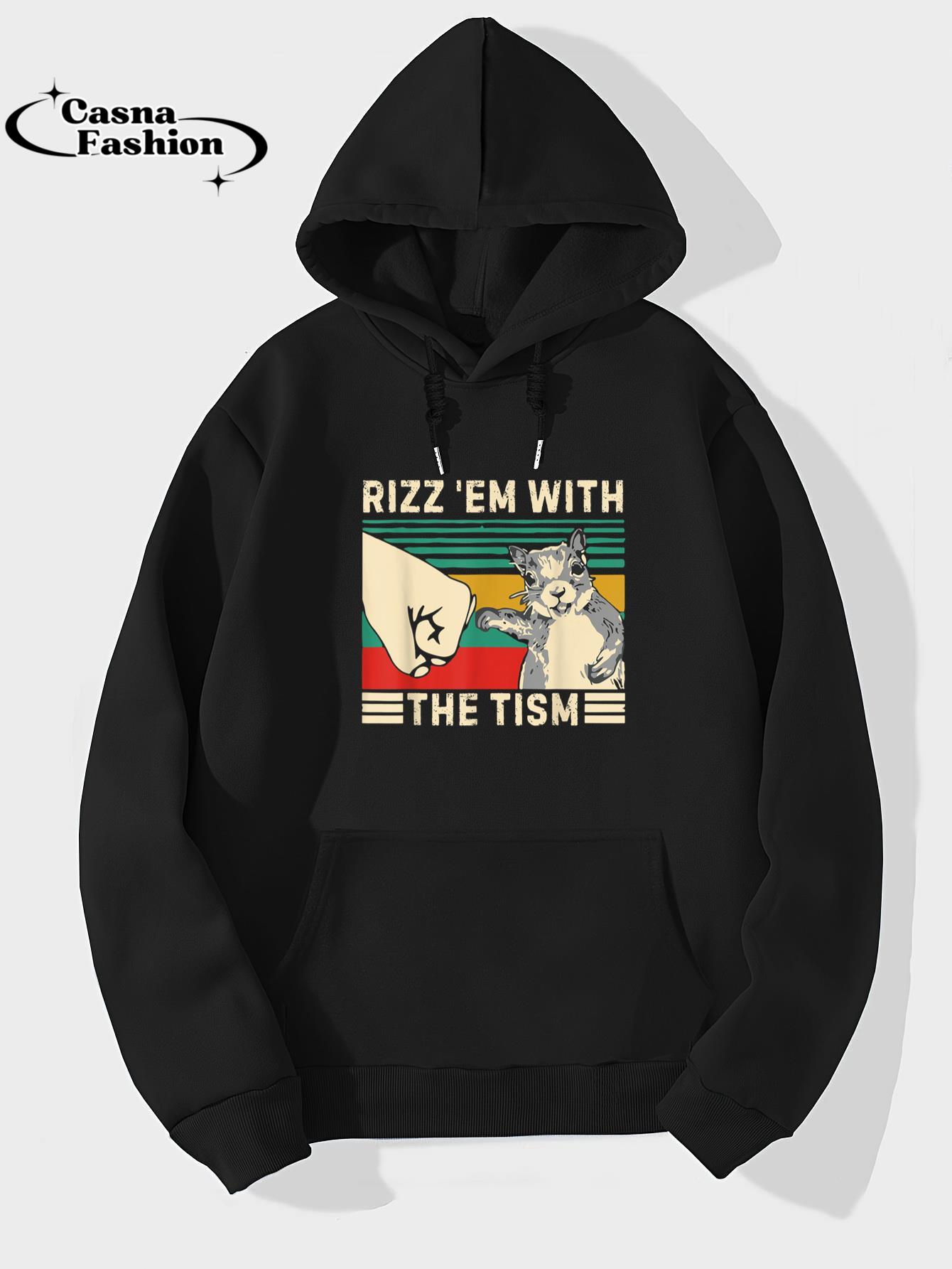 casnafashion_Hoodie_Rizz Em With The Tism Rizzler Joke Meme Rizzling Squirrel T-Shirt_hoodie_black hoodie