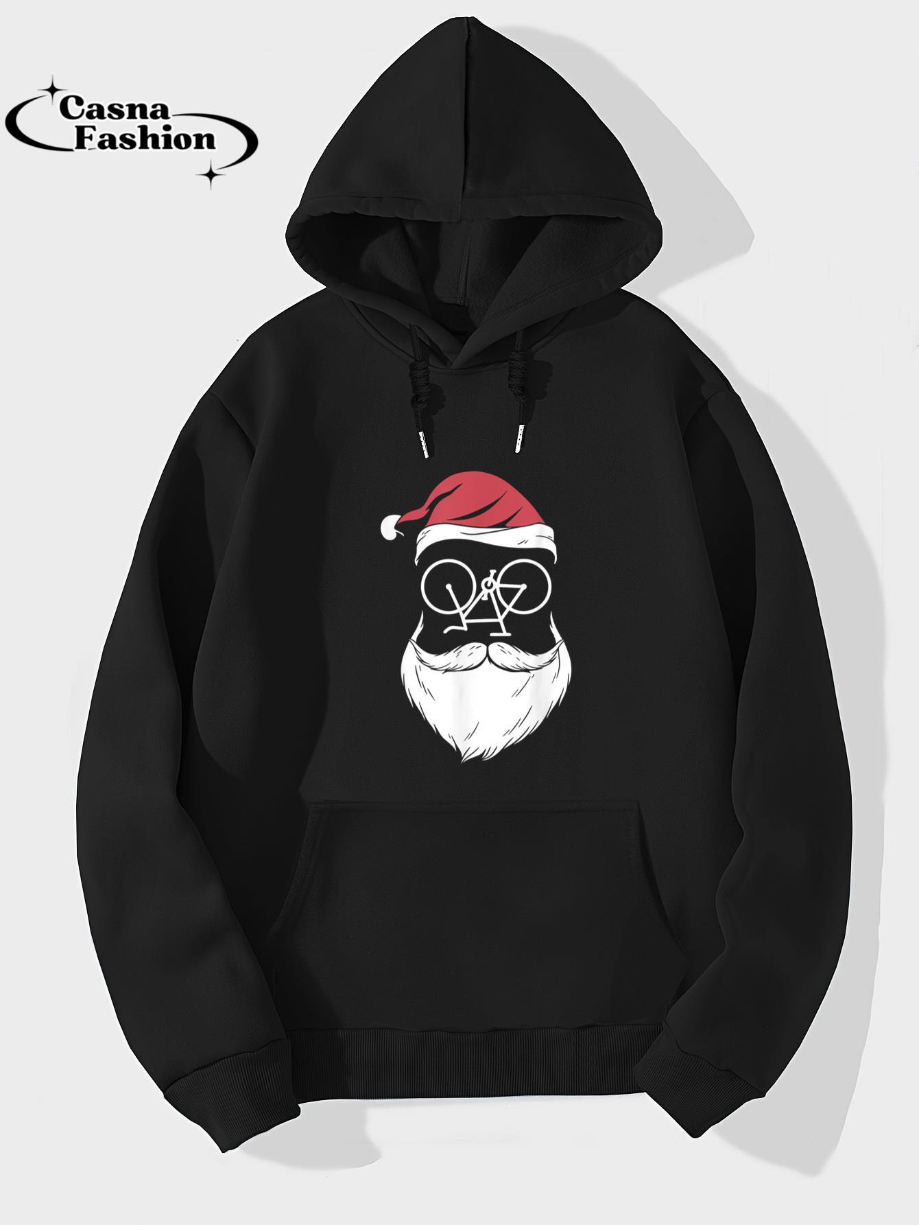 casnafashion_Hoodie_Santa Bike Sunglasses Christmas Pajama Cycling Biker Cyclist T-Shirt_hoodie_black hoodie