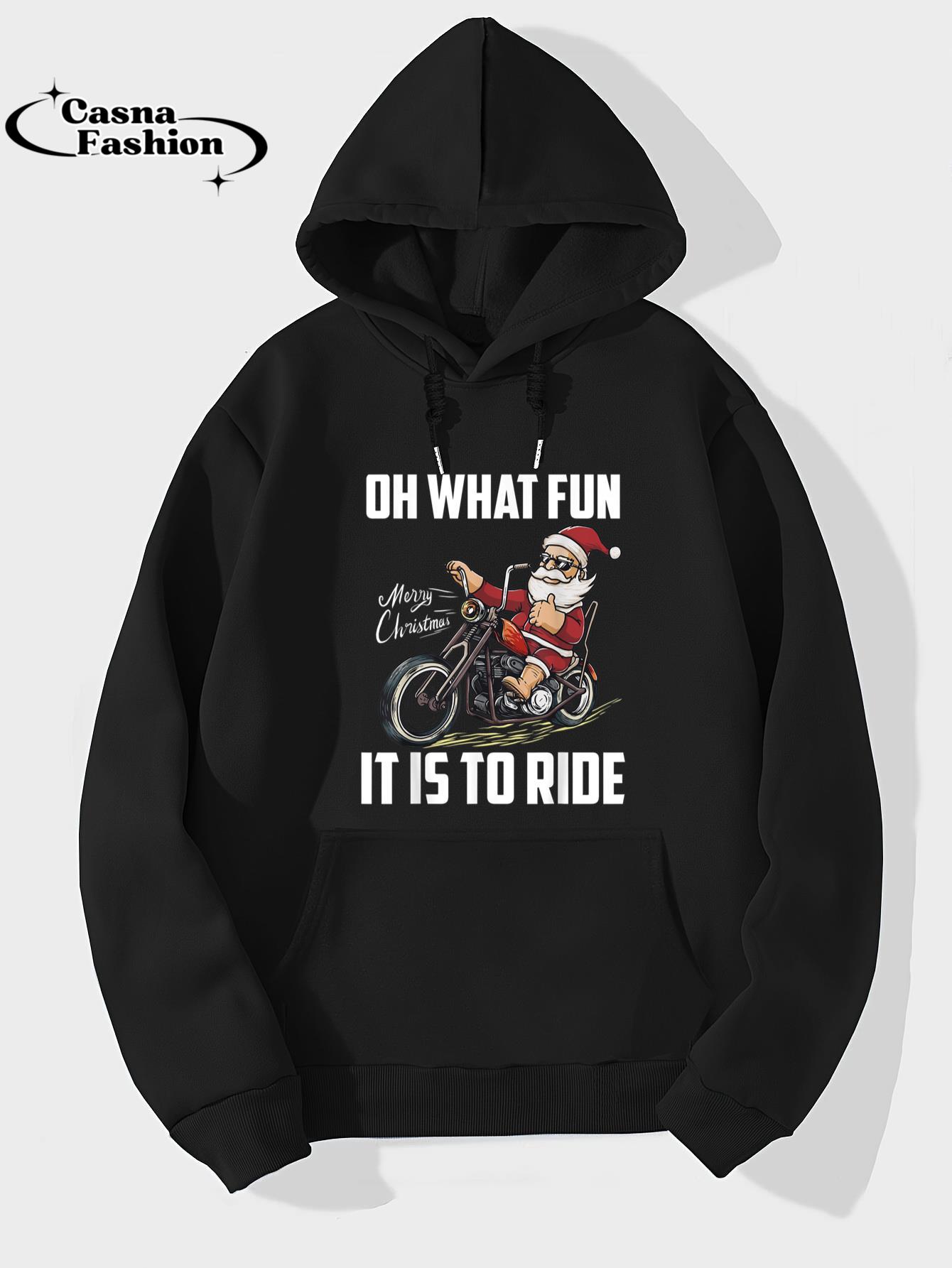 casnafashion_Hoodie_Santa Claus Riding Motorcycle Bike Cool Biker Christmas Gift T-Shirt_hoodie_black hoodie