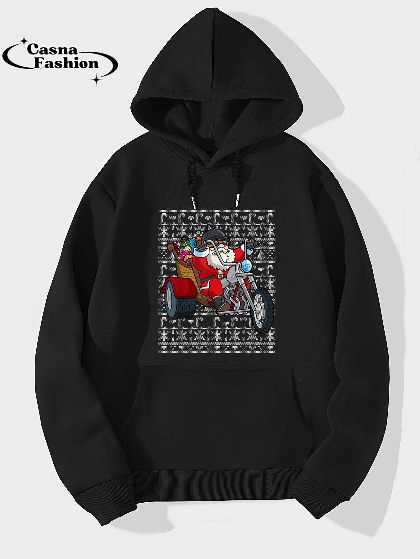 casnafashion_Hoodie_Santa Riding Motorcycle Ugly Christmas Biker Motorcycles T-Shirt_hoodie_black hoodie