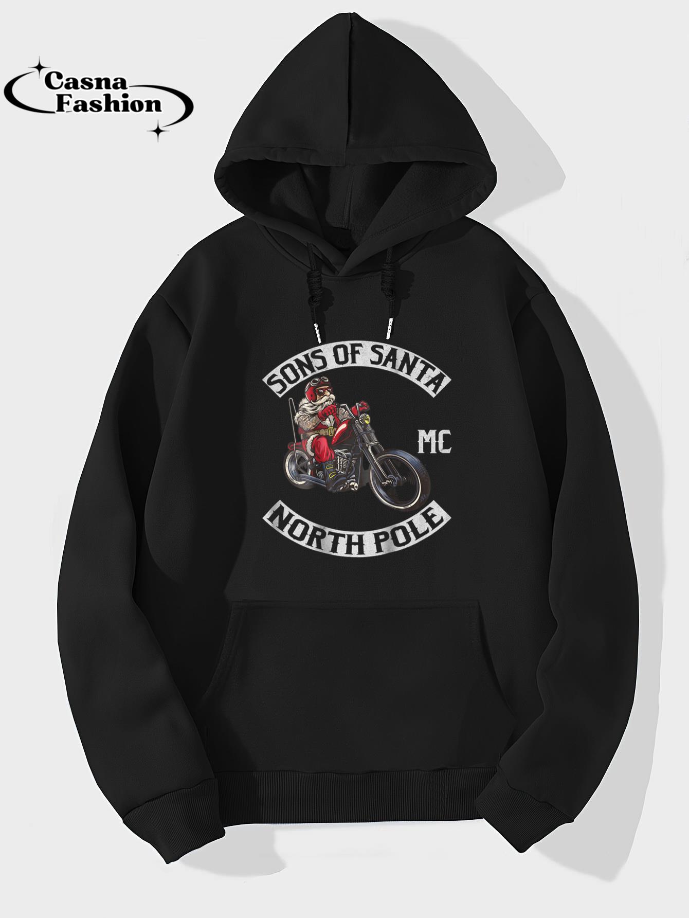 casnafashion_Hoodie_Santa on a Motorcycle  - Motorcycle Club patch Shirt_hoodie_black hoodie