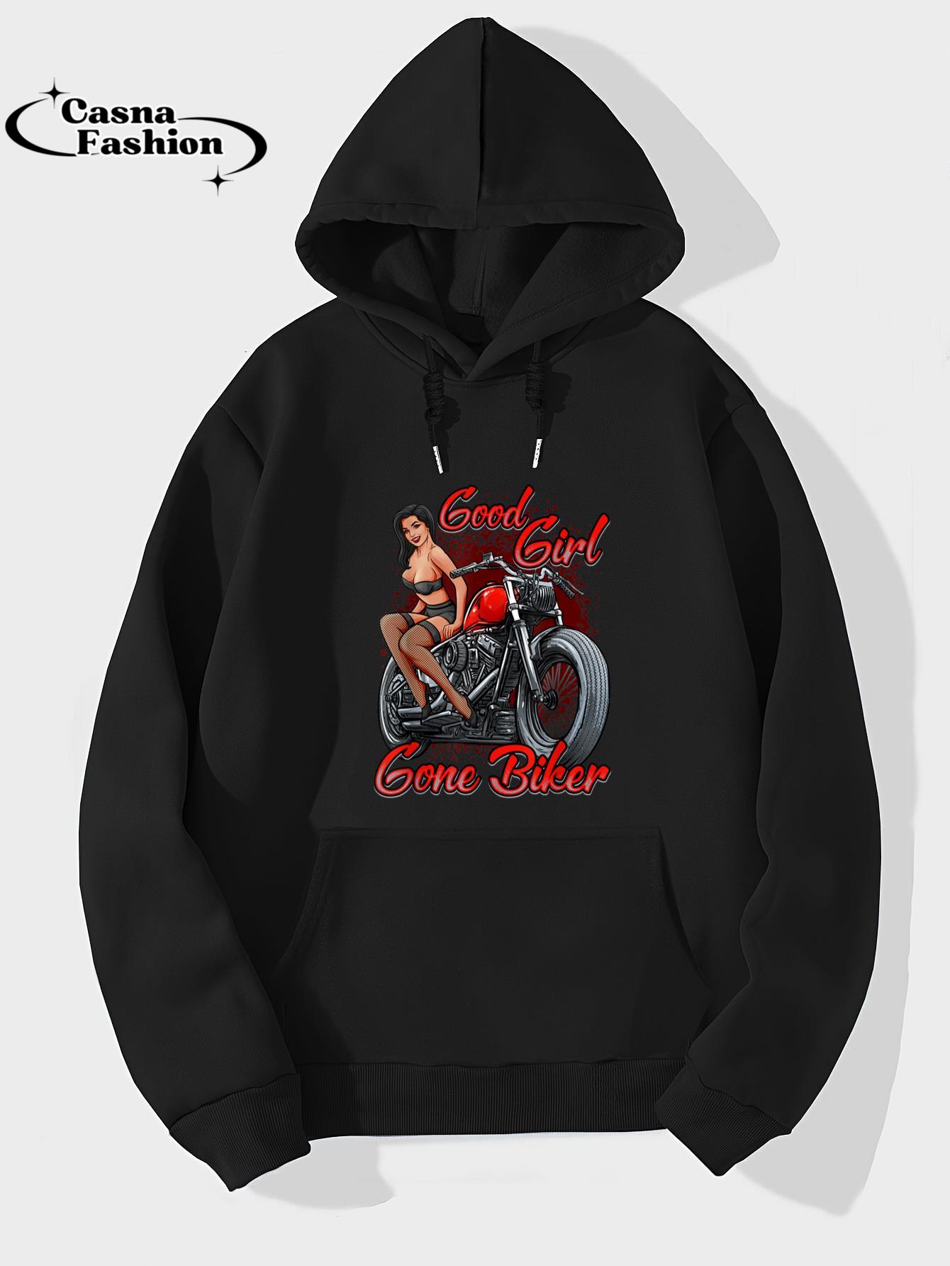 casnafashion_Hoodie_Sexy Pin Up Girl Biker Motorcycle Gift For Women T-Shirt_hoodie_black hoodie