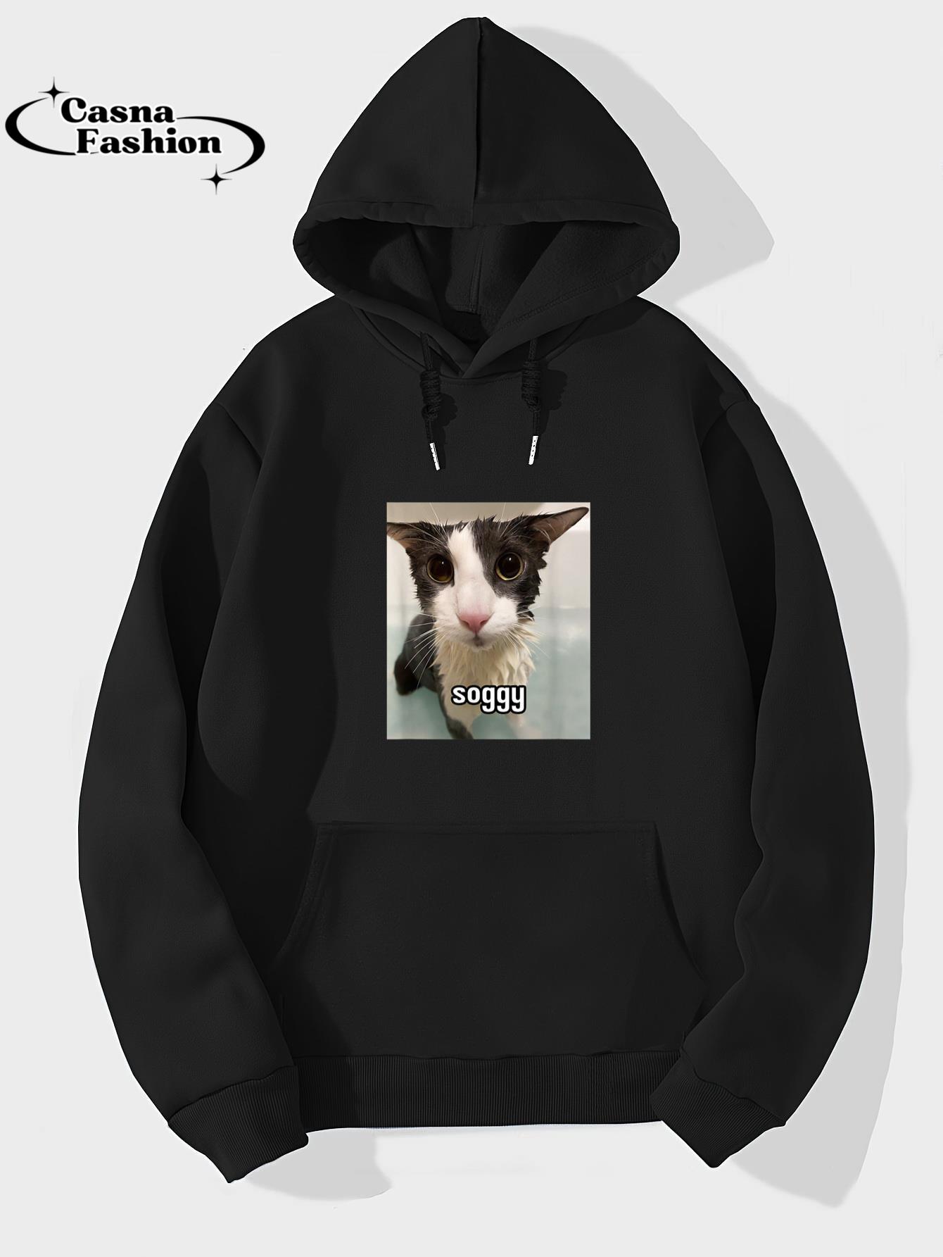 casnafashion_Hoodie_Silly Soggy Cat Meme T-Shirt_hoodie_black hoodie