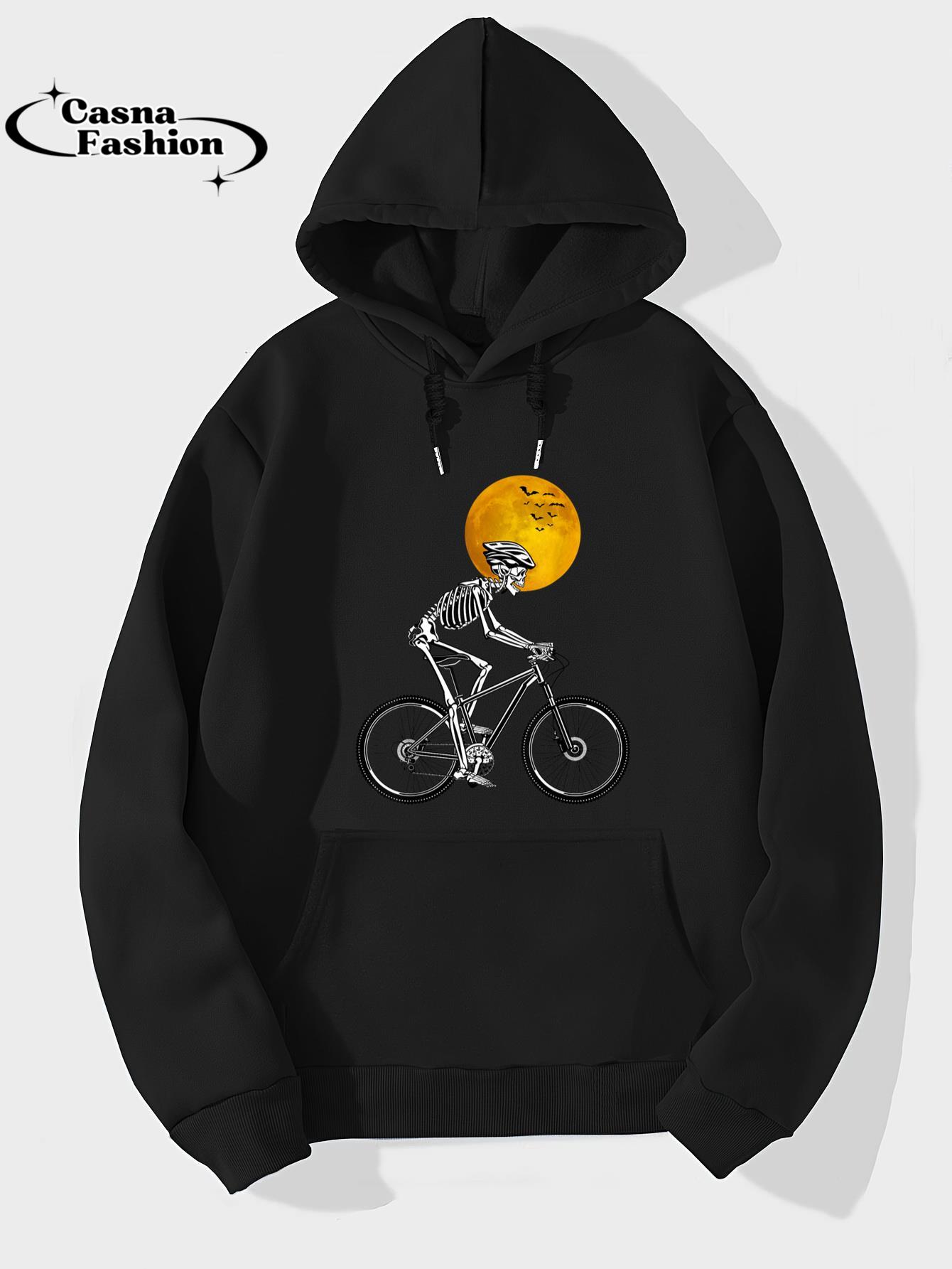 casnafashion_Hoodie_Skeleton Cycling Bicycle Bike Halloween Costume T-Shirt_hoodie_black hoodie