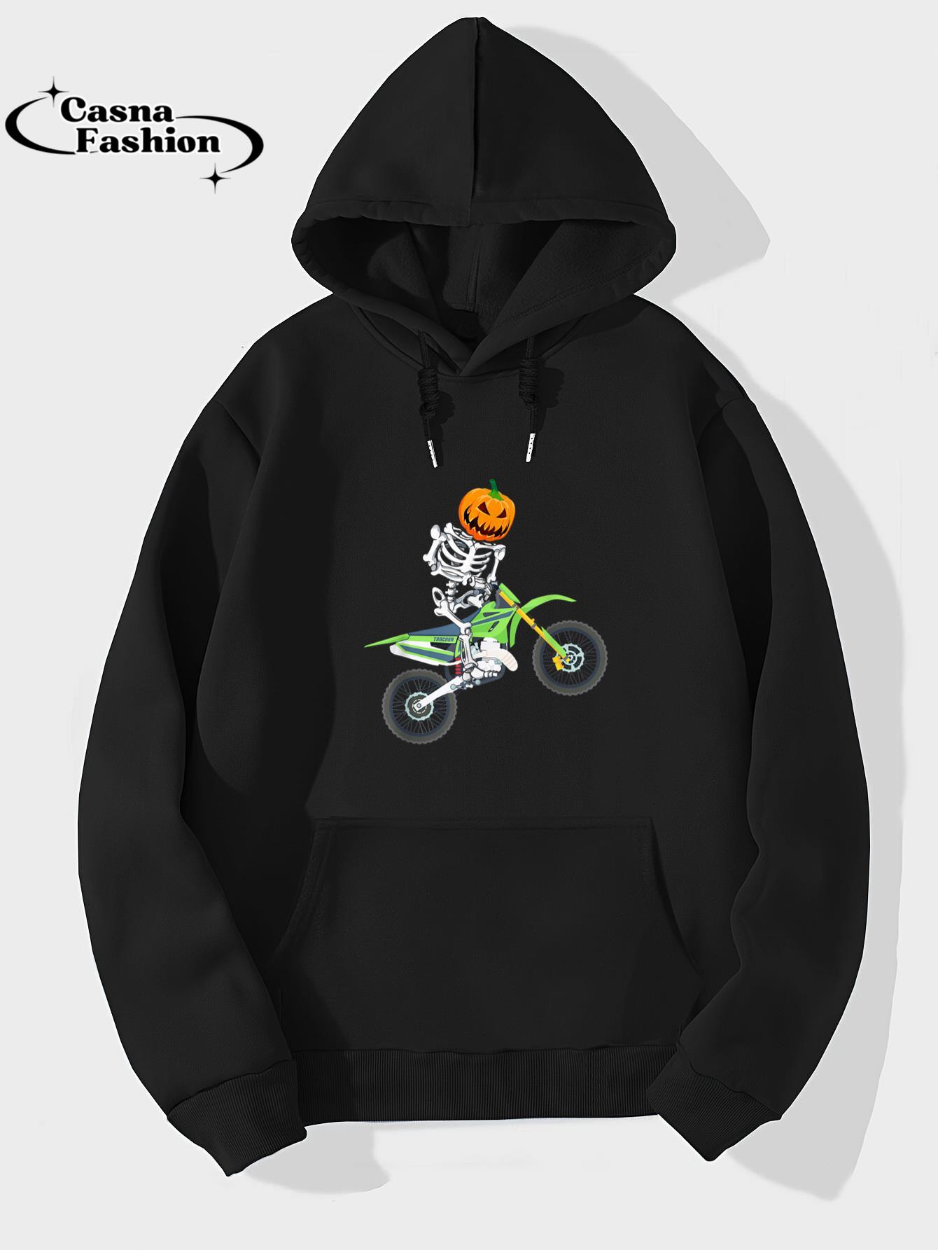 casnafashion_Hoodie_Skeleton Dirt Bike Halloween Pumpkin Motocross Biker T-Shirt_hoodie_black hoodie