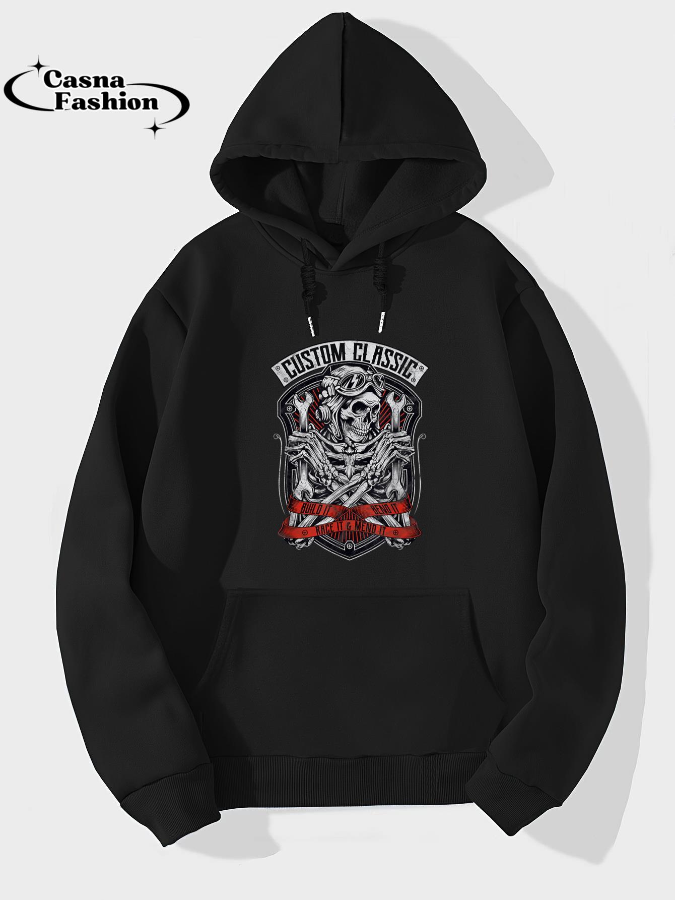 casnafashion_Hoodie_Skeleton Mechanic Design Classic Biker, Speedway, Hot Rod T-Shirt_hoodie_black hoodie