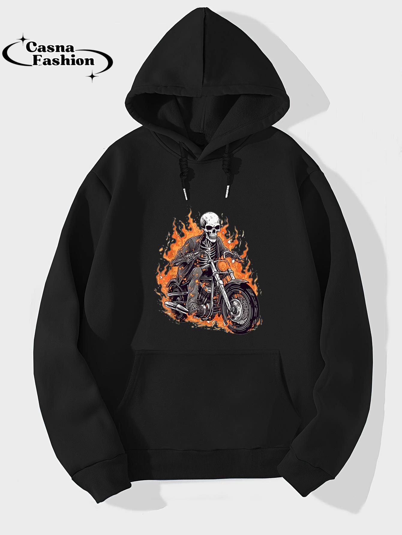 casnafashion_Hoodie_Skeleton Riding Motorcycle Halloween Costume Biker Men Boys T-Shirt_hoodie_black hoodie