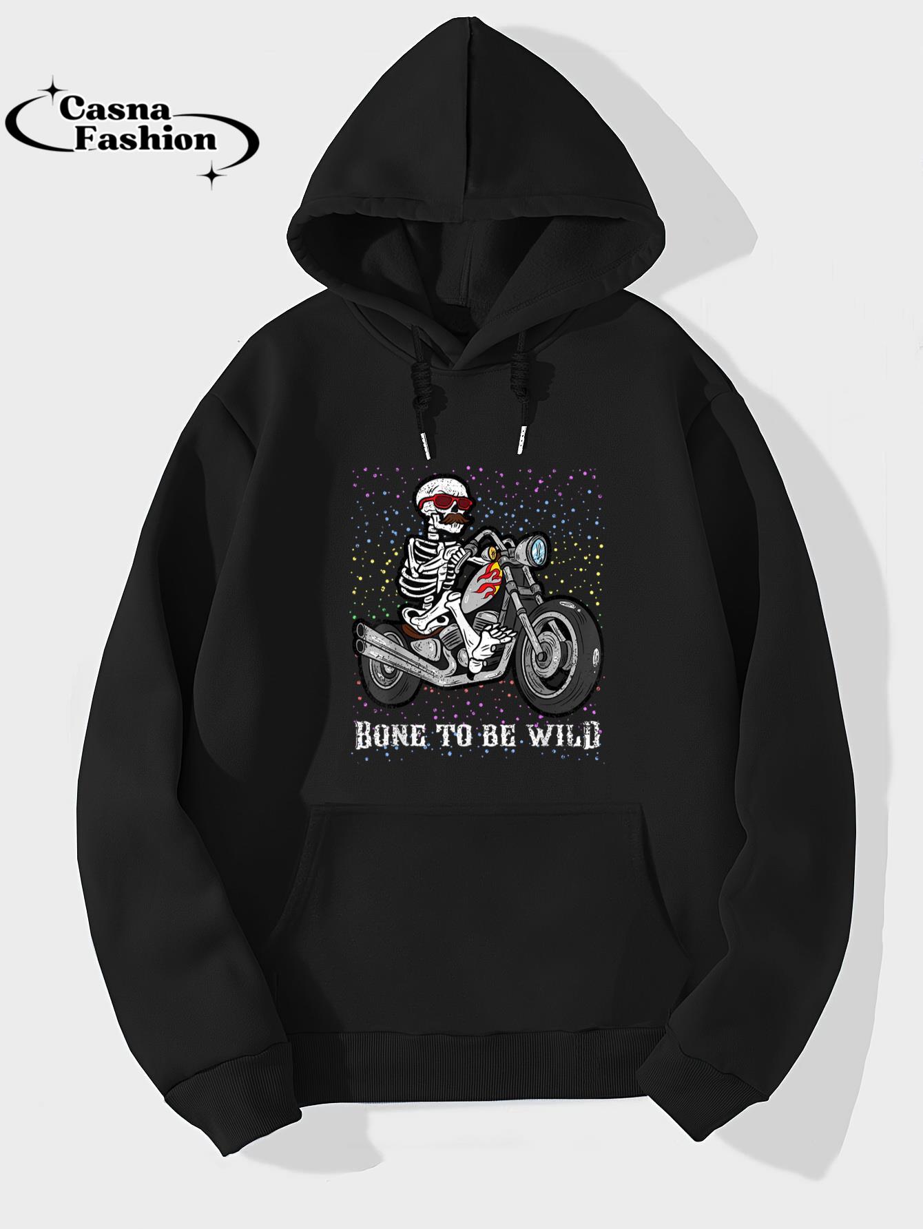 casnafashion_Hoodie_Skeleton Riding Motorcycle Halloween Costume Biker Rider T-Shirt_hoodie_black hoodie