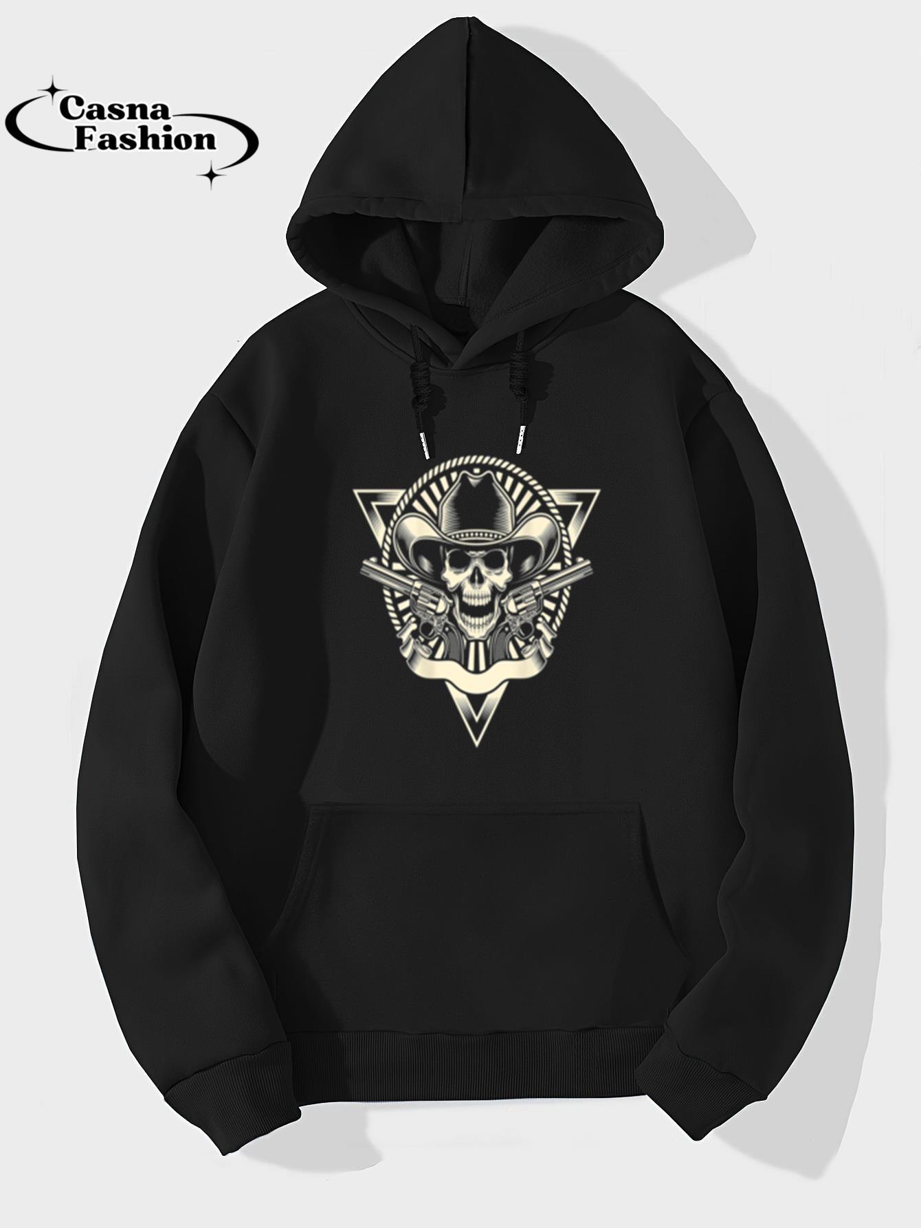 casnafashion_Hoodie_Skull Motorcycle Shirt Biker Cowboy Hat Outlaw Guns T-Shirt_hoodie_black hoodie