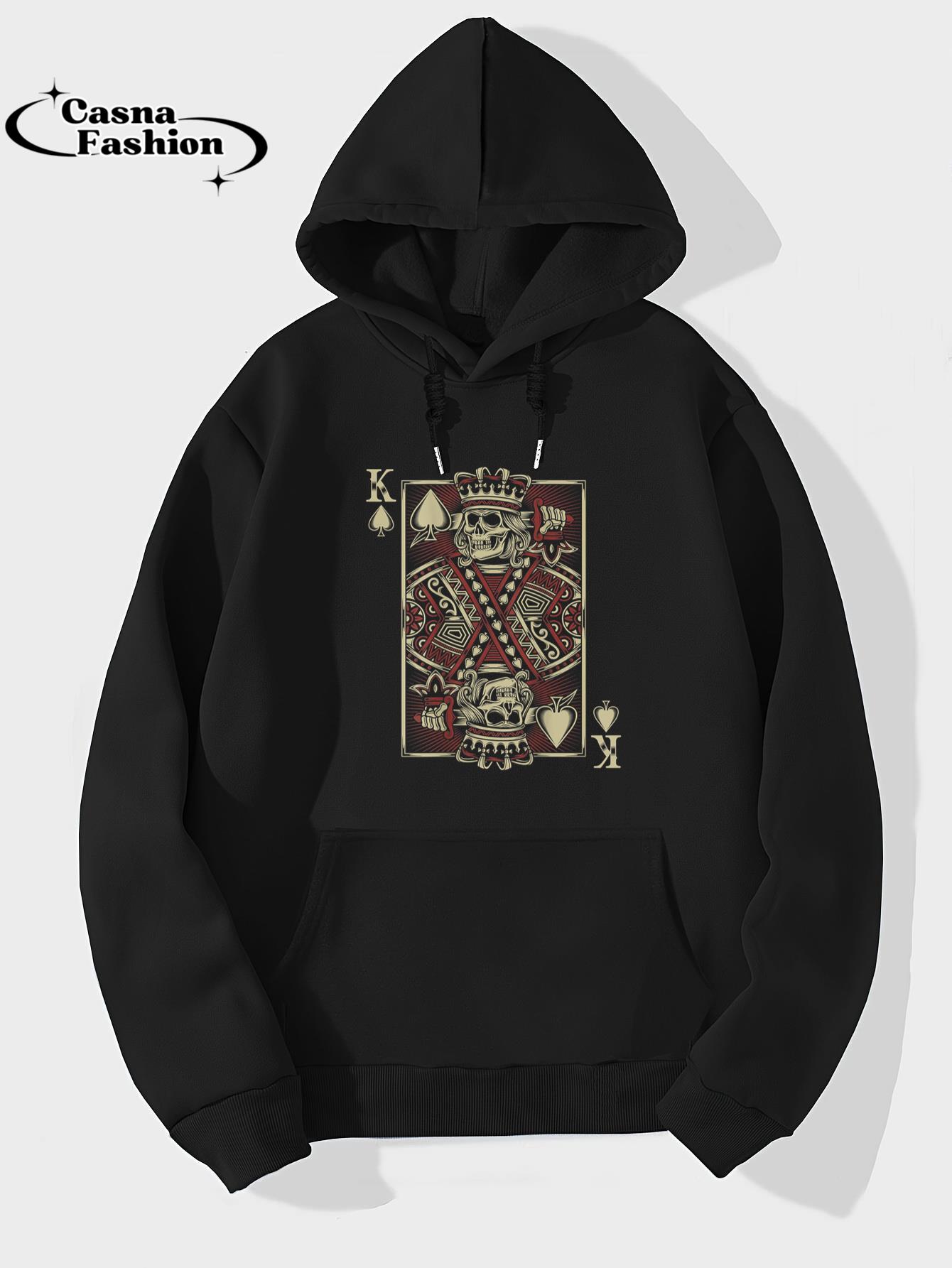 casnafashion_Hoodie_Skull Motorcycle Shirt Biker King of Spades Poker Card Game_hoodie_black hoodie