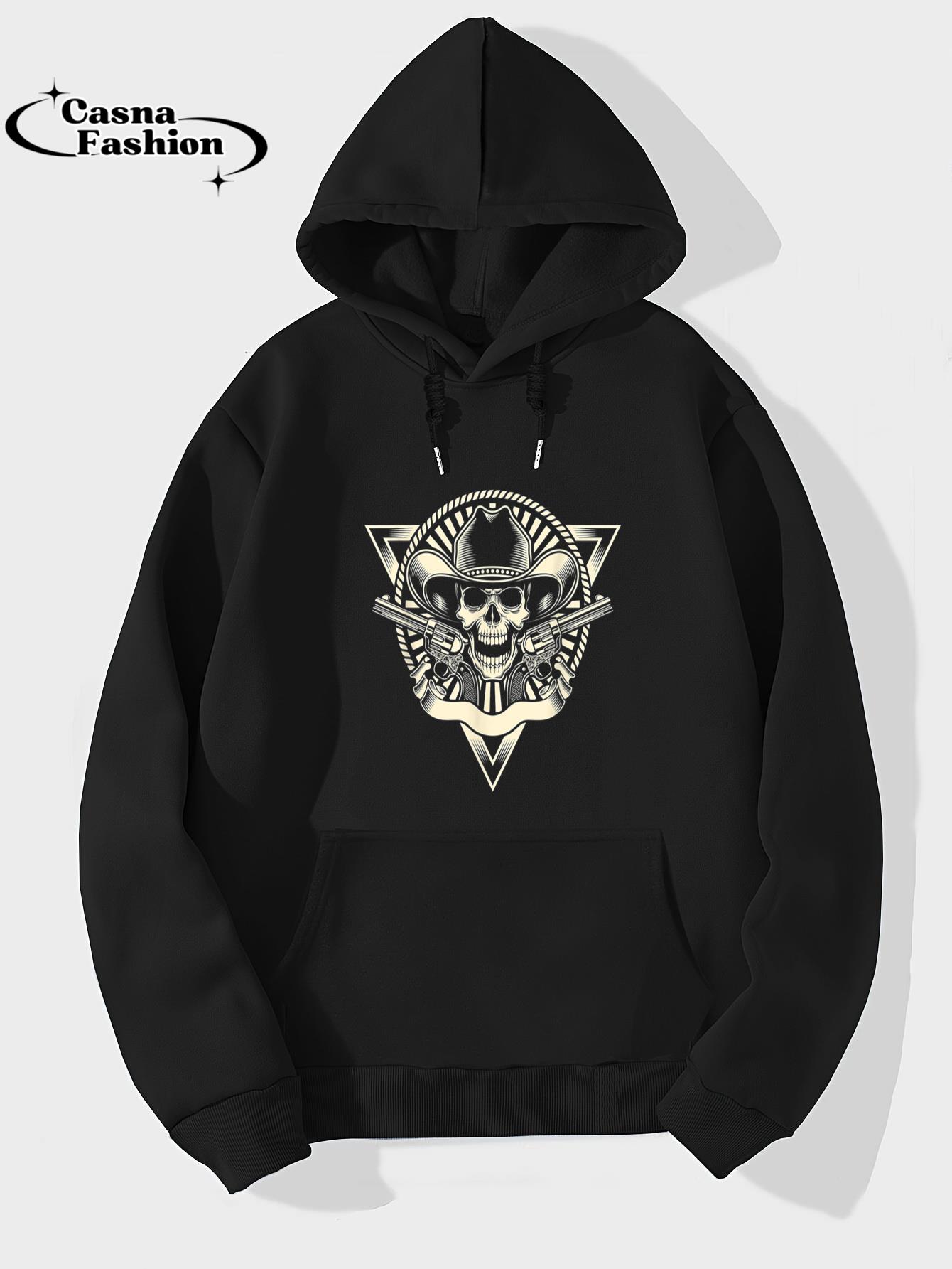 casnafashion_Hoodie_Skull Motorcycle Shirt Biker Outlaw Cowboy Hat Guns_hoodie_black hoodie