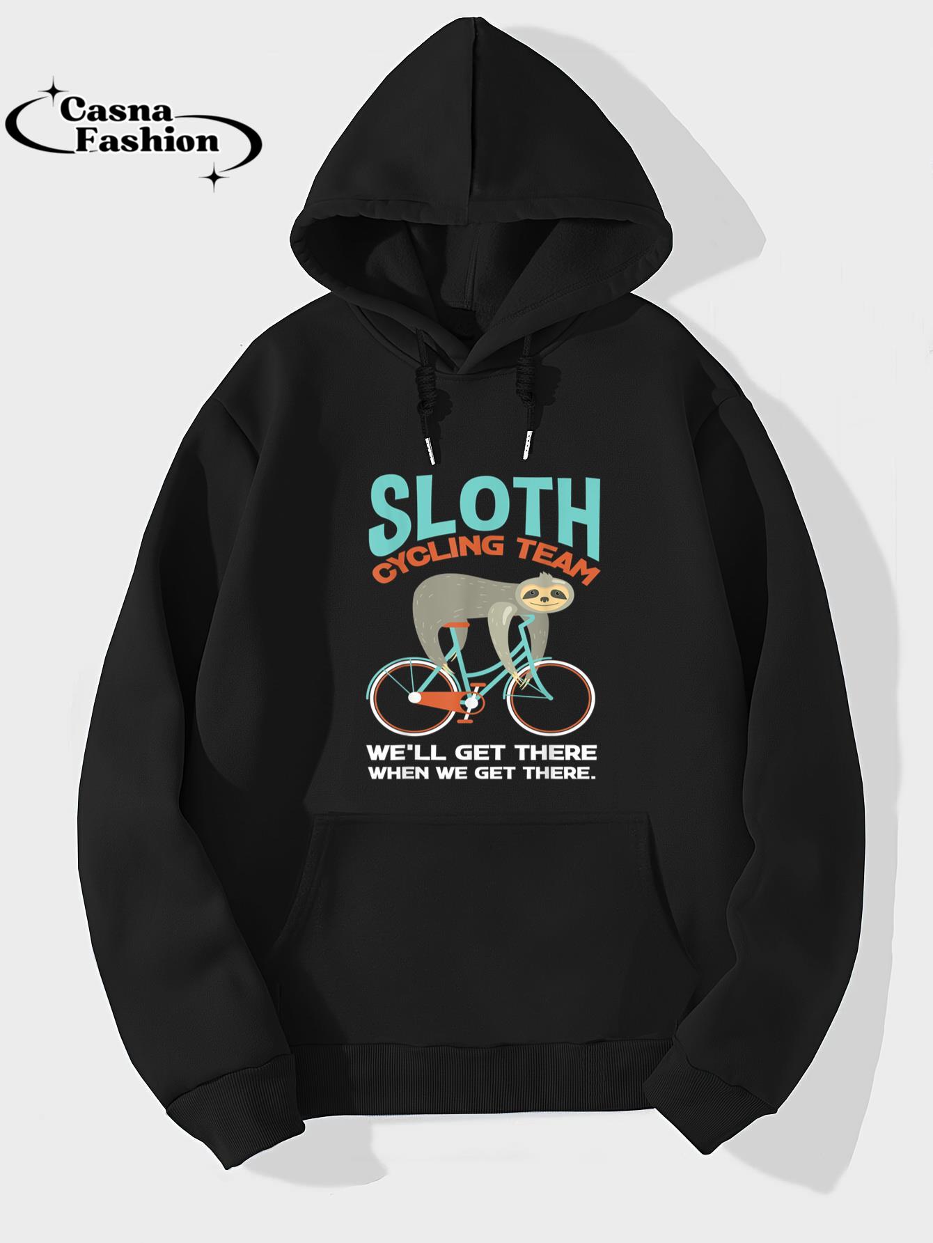 casnafashion_Hoodie_Sloth Cycling Team Lazy Sloth Bike Biker Funny Bicycle T-Shirt_hoodie_black hoodie