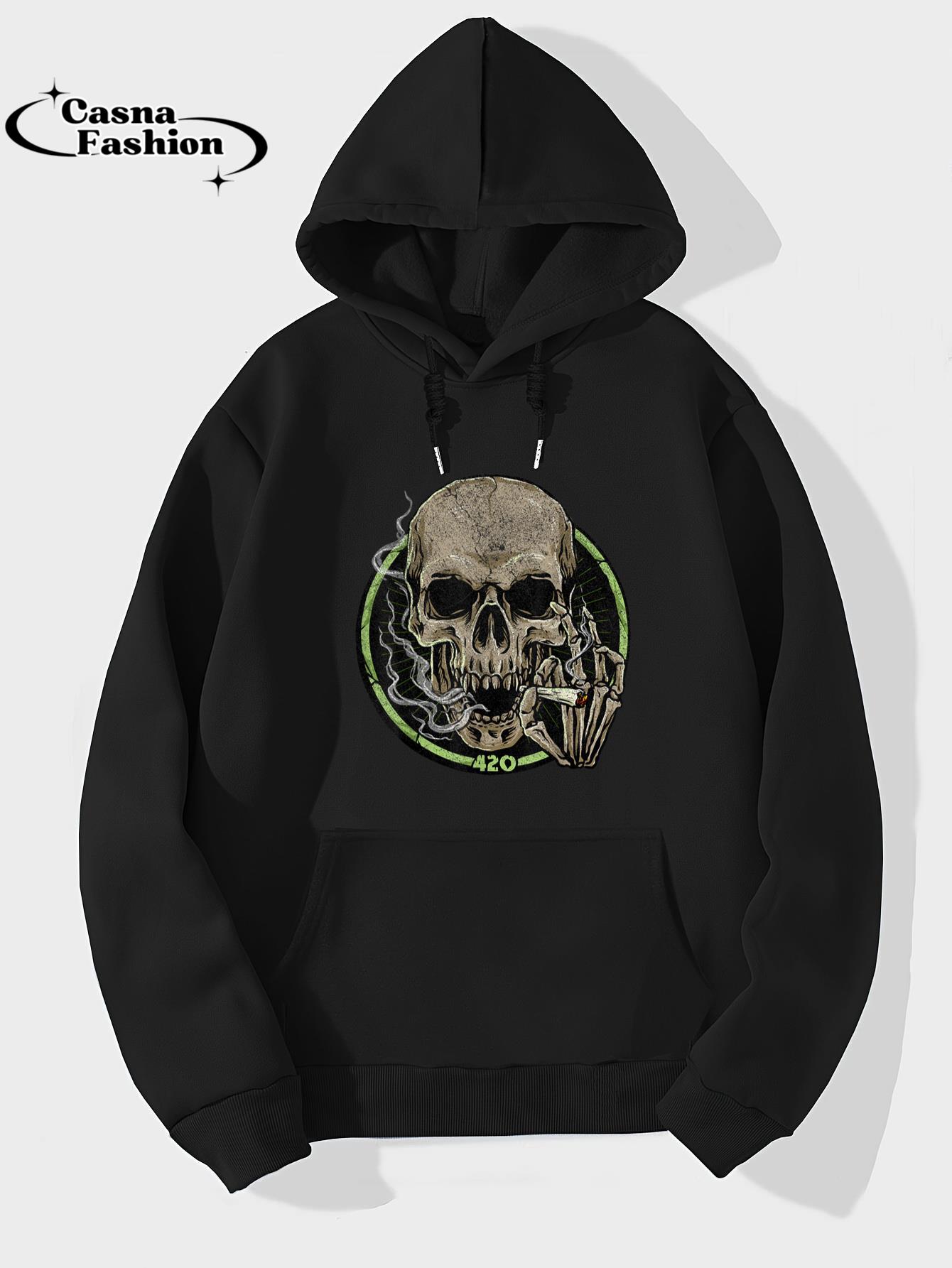 casnafashion_Hoodie_Smoking Skull Graphic Tee Musician Skeleton Party Tee T-Shirt_hoodie_black hoodie