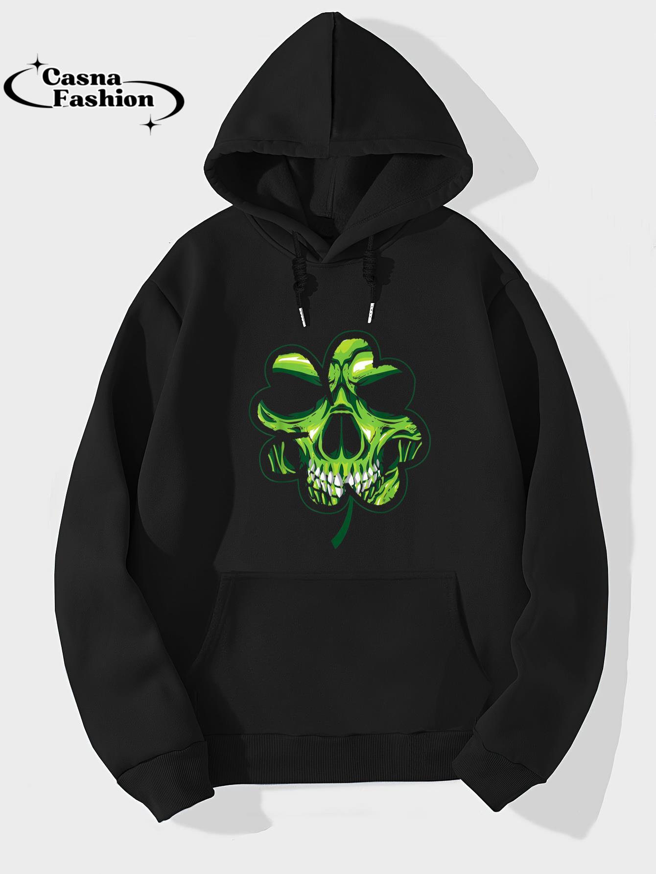 casnafashion_Hoodie_St Patricks Day Shirt Shamrock Skull Biker Mens Womens_hoodie_black hoodie