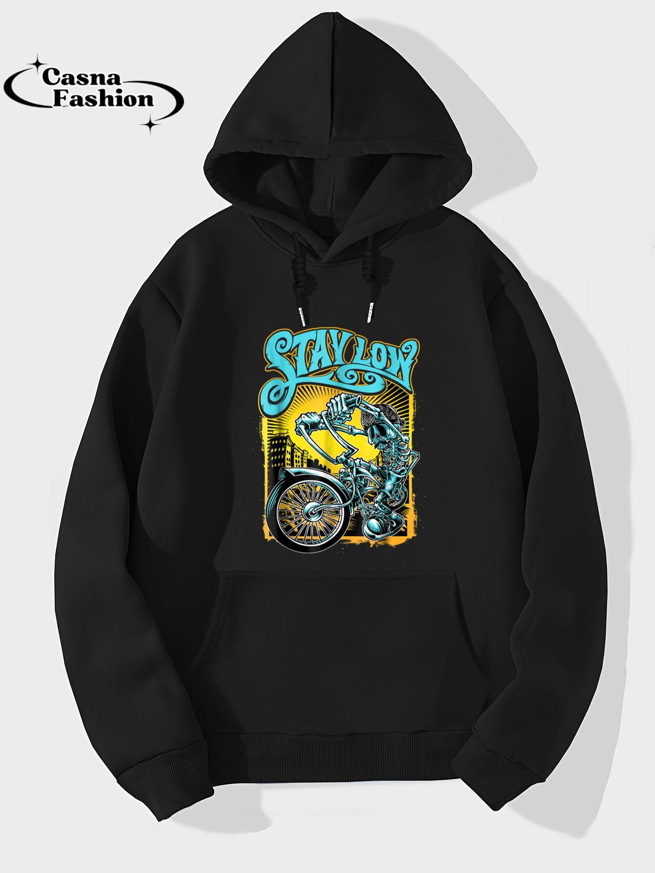 casnafashion_Hoodie_Stay Low Biker Shirt, Latino Skeleton Chopper T-shirt, Cycle_hoodie_black hoodie