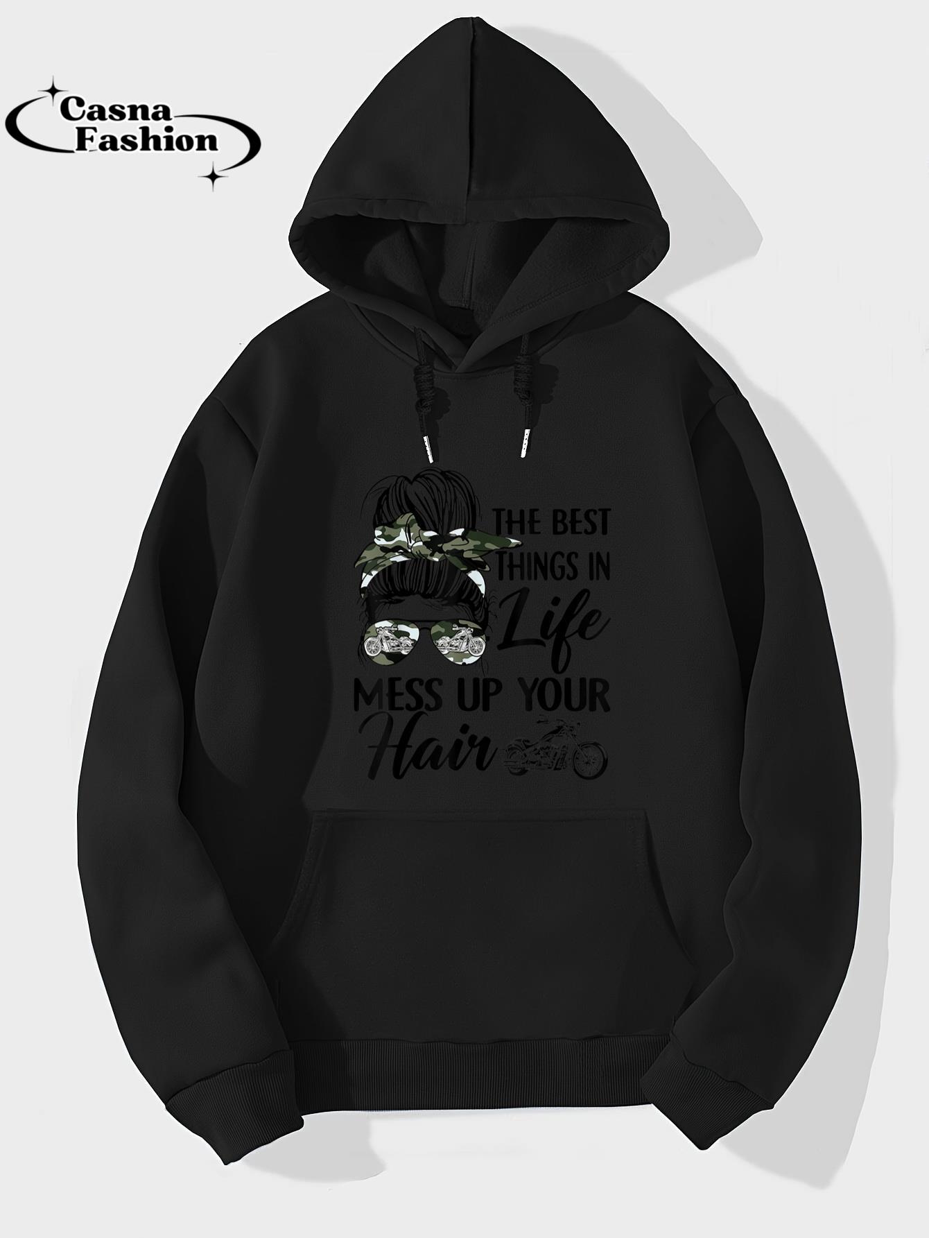 casnafashion_Hoodie_The Best Things In Life Mess Up Your Hair Motorcycle Women T-Shirt_hoodie_black hoodie