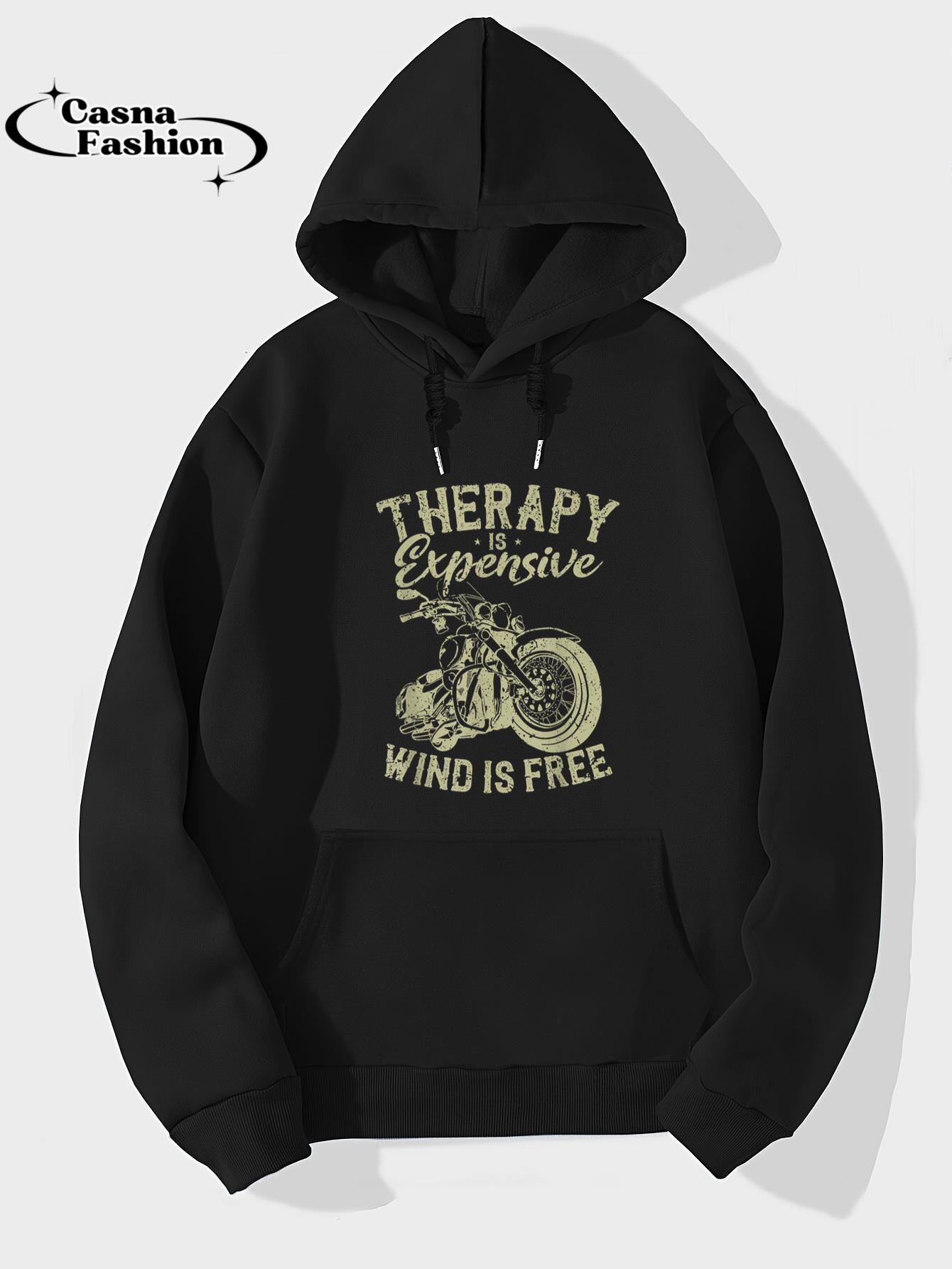 casnafashion_Hoodie_Therapy Is Expensive - Wind Is Free - Vintage Motorcycle T-Shirt_hoodie_black hoodie