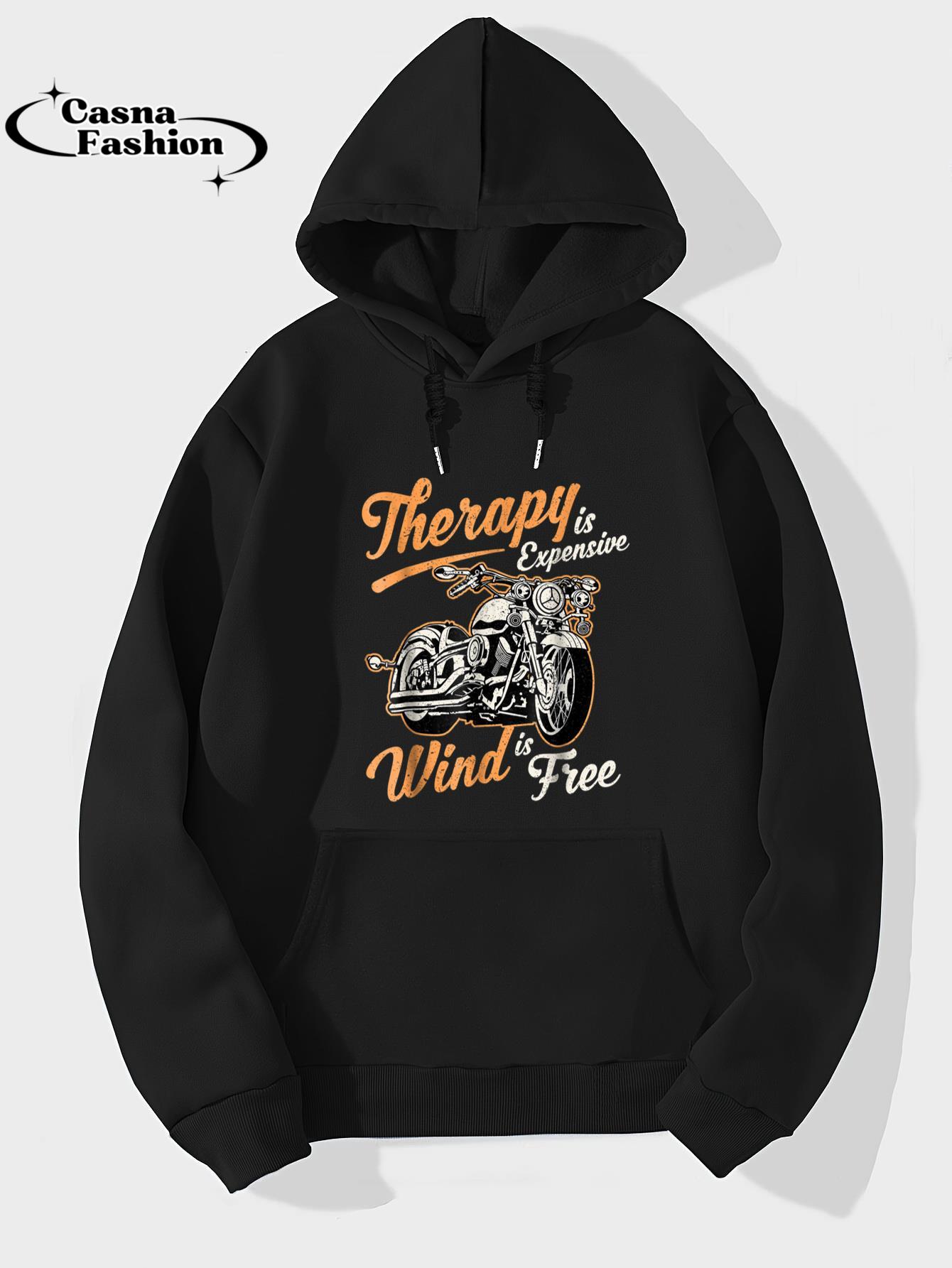 casnafashion_Hoodie_Therapy Is Expensive Wind Is Free funny sarcastic biker Tee_hoodie_black hoodie