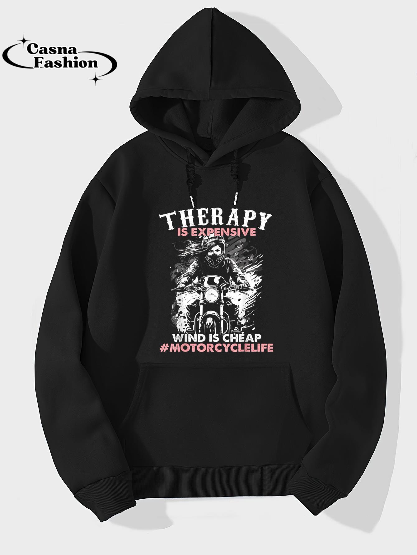 casnafashion_Hoodie_Therapy Is Expensive, Wind Is Cheap - Biker Freedom Enthusi T-Shirt_hoodie_black hoodie