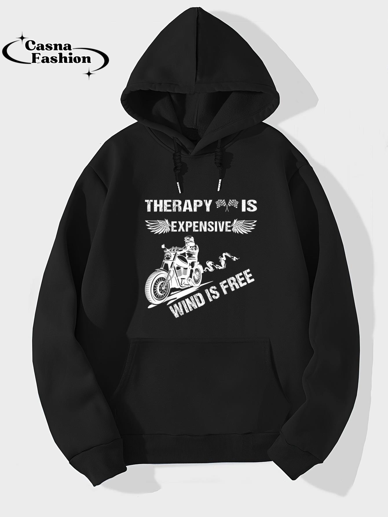 casnafashion_Hoodie_Therapy is Expensive Wind is Free Funny Motorcycle Biker T-Shirt_hoodie_black hoodie