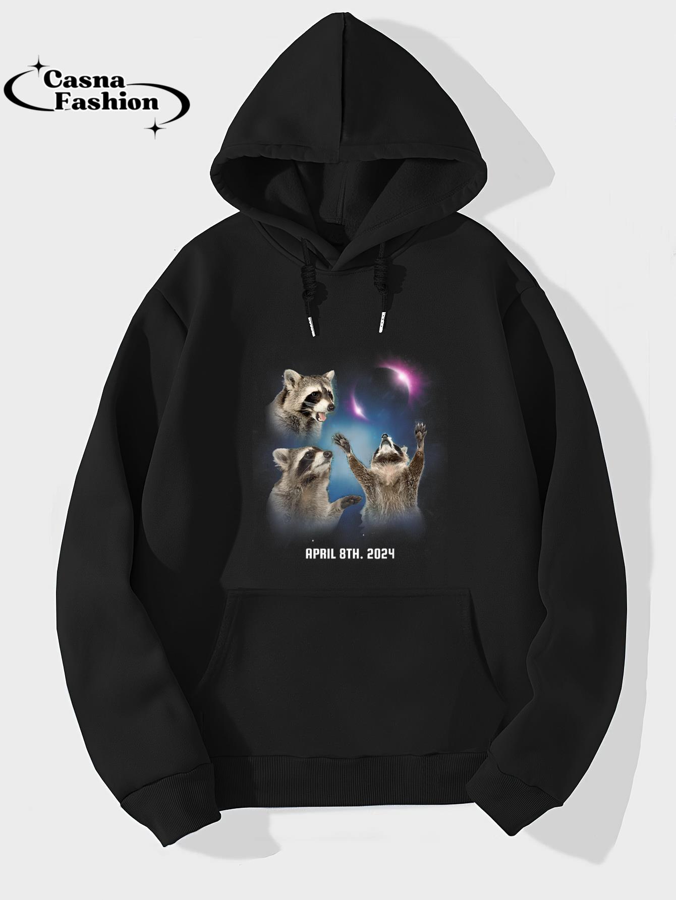 casnafashion_Hoodie_Three Possum Total Solar Eclipse Funny Weird Cursed Meme T-Shirt_hoodie_black hoodie