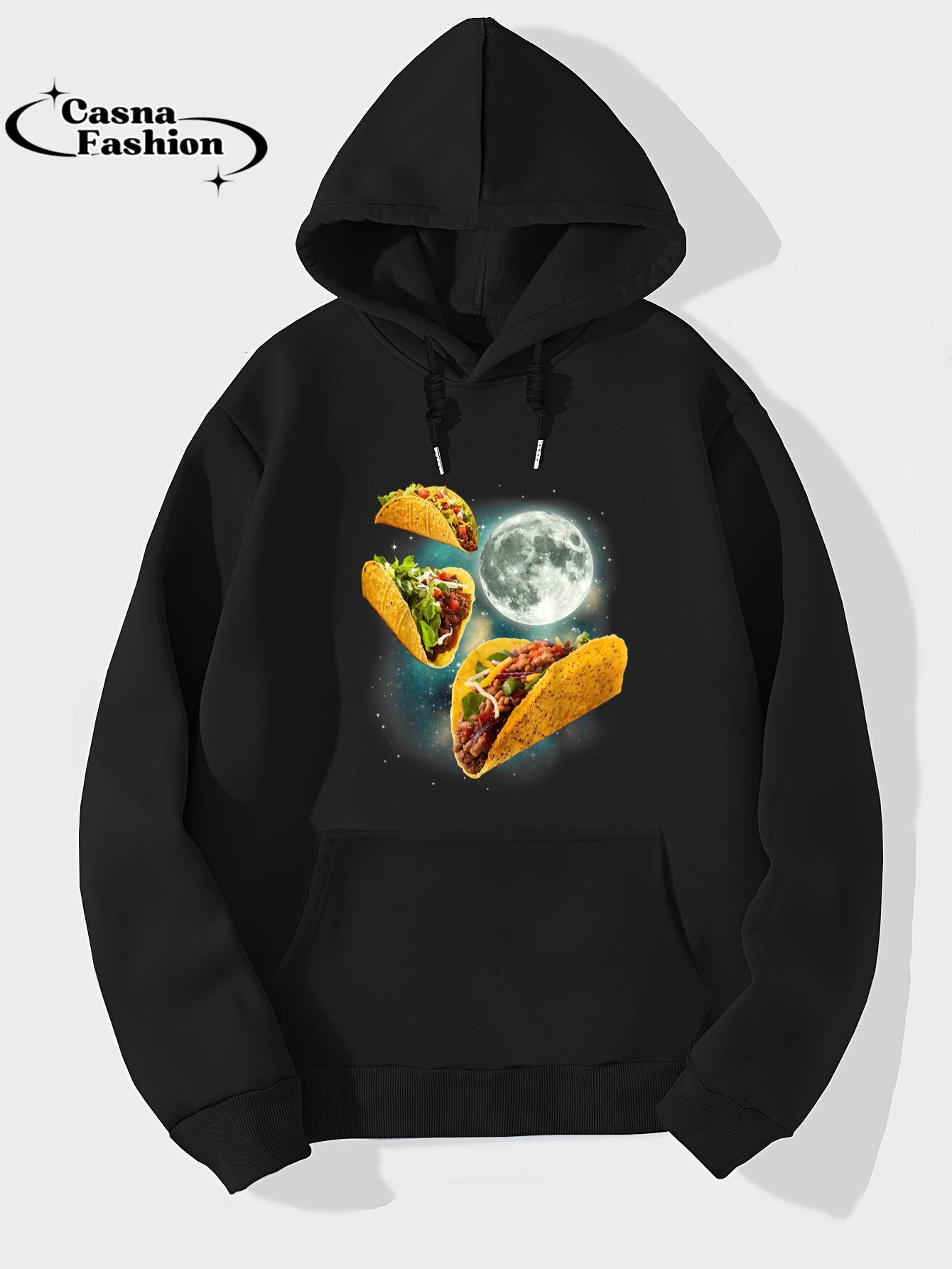 casnafashion_Hoodie_Three Taco Moon _ Funny 3 Tacos Howling Meme Weird Cursed T-Shirt_hoodie_black hoodie