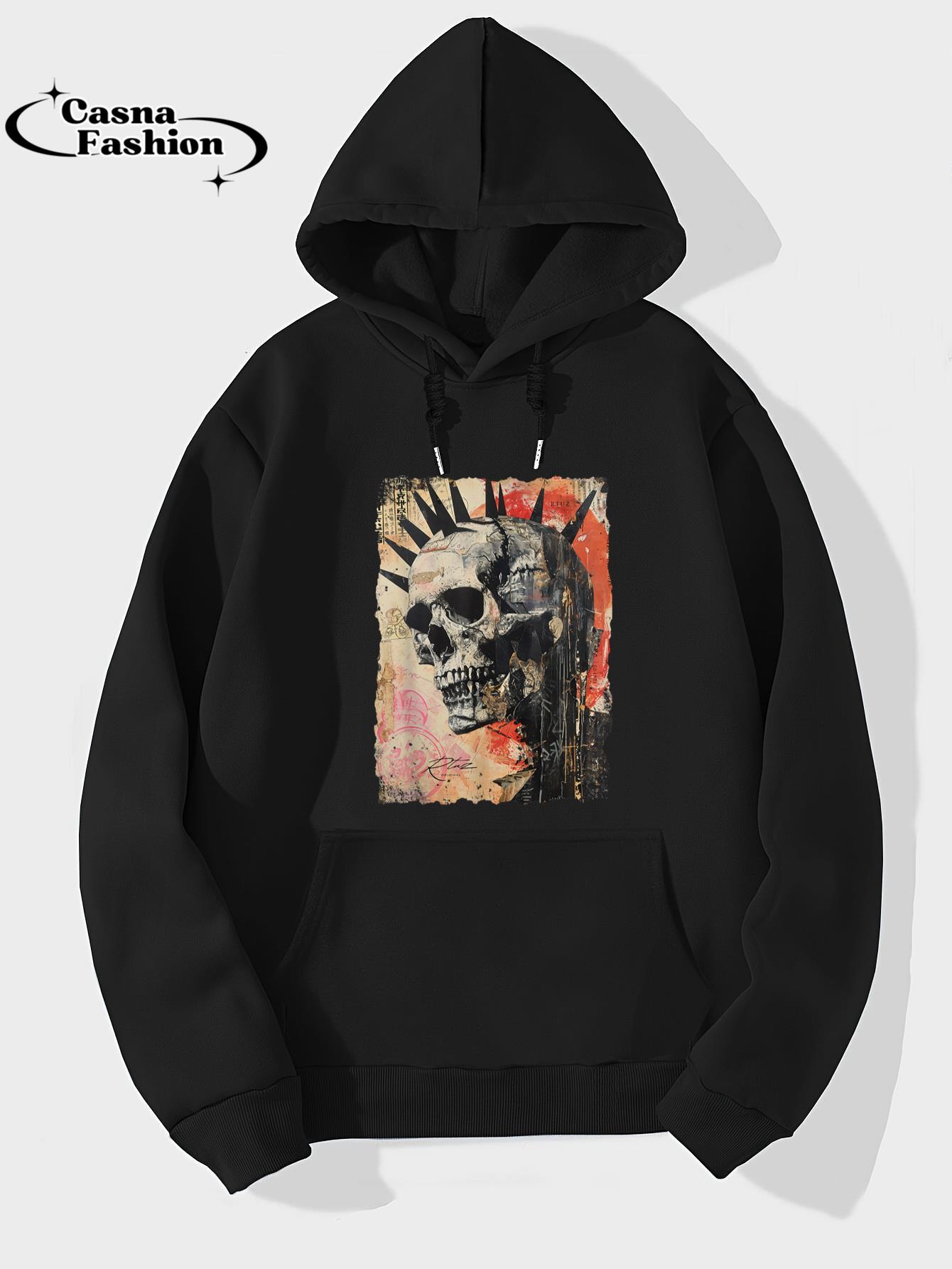 casnafashion_Hoodie_Vintage Graffiti Biker Rocker Skull Punk Horror Skull T-Shirt_hoodie_black hoodie