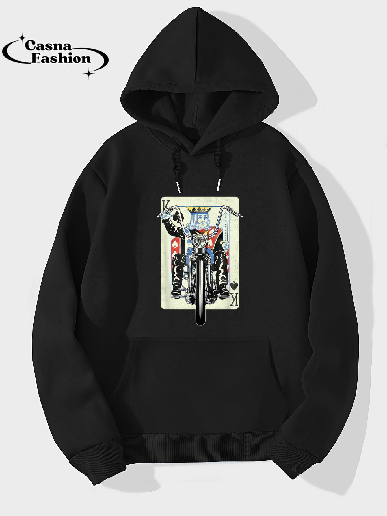 casnafashion_Hoodie_Vintage King Card Motorcycle Poker Black Jack Gambling Biker T-Shirt_hoodie_black hoodie