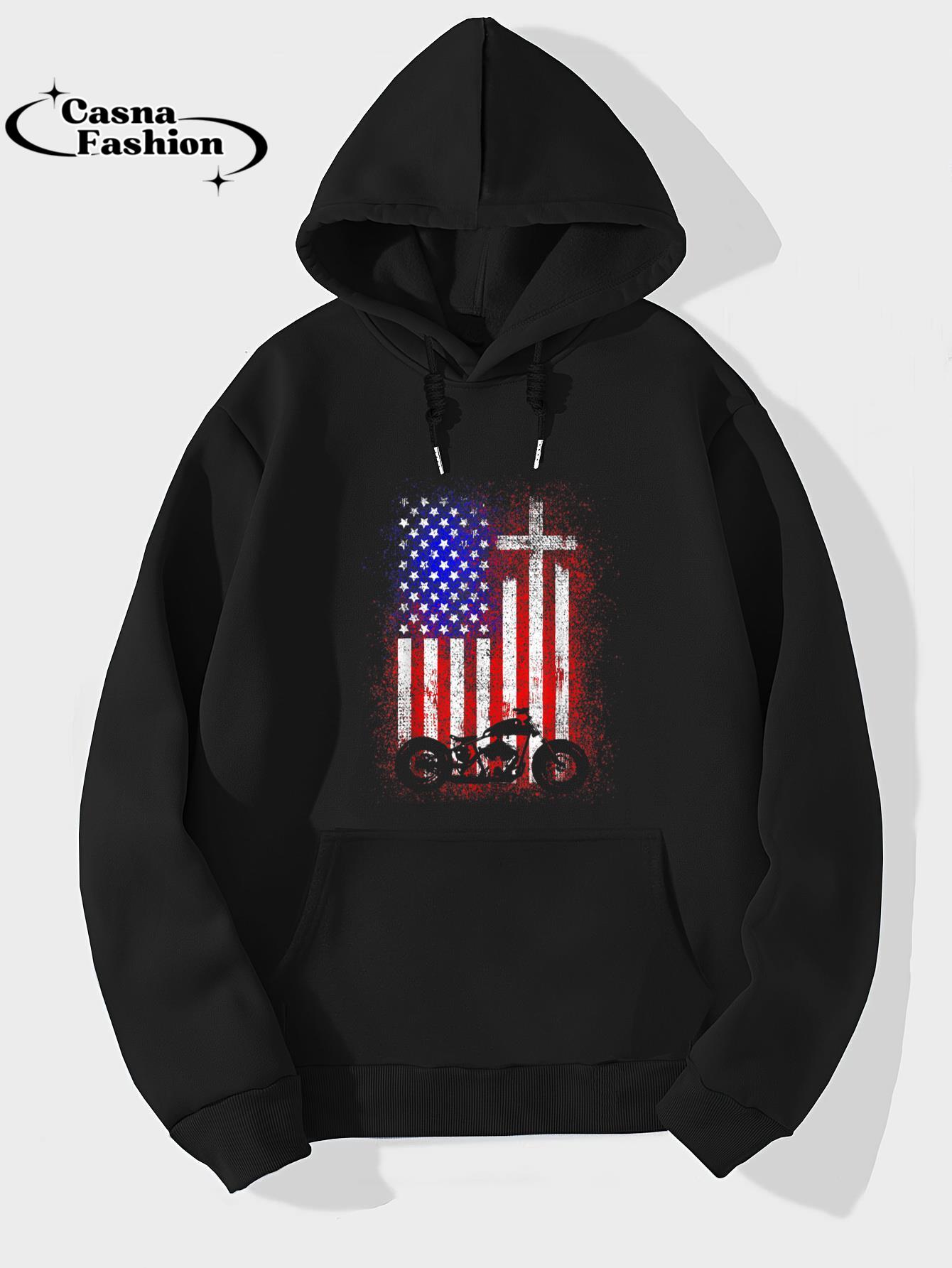 casnafashion_Hoodie_Vintage Motor Bike USA Flag Christian Faith for Bikers T-Shirt_hoodie_black hoodie