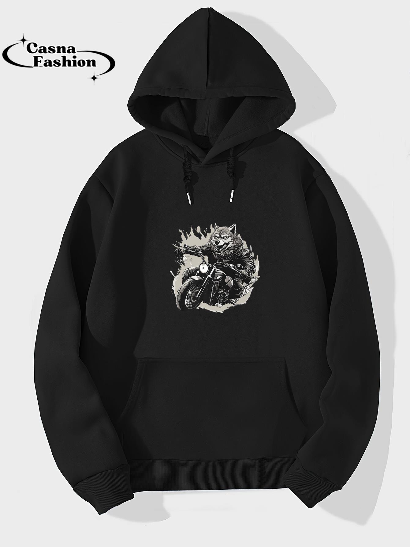 casnafashion_Hoodie_Wolf Biker Motorcycle Symbol Rider Premium T-Shirt_hoodie_black hoodie