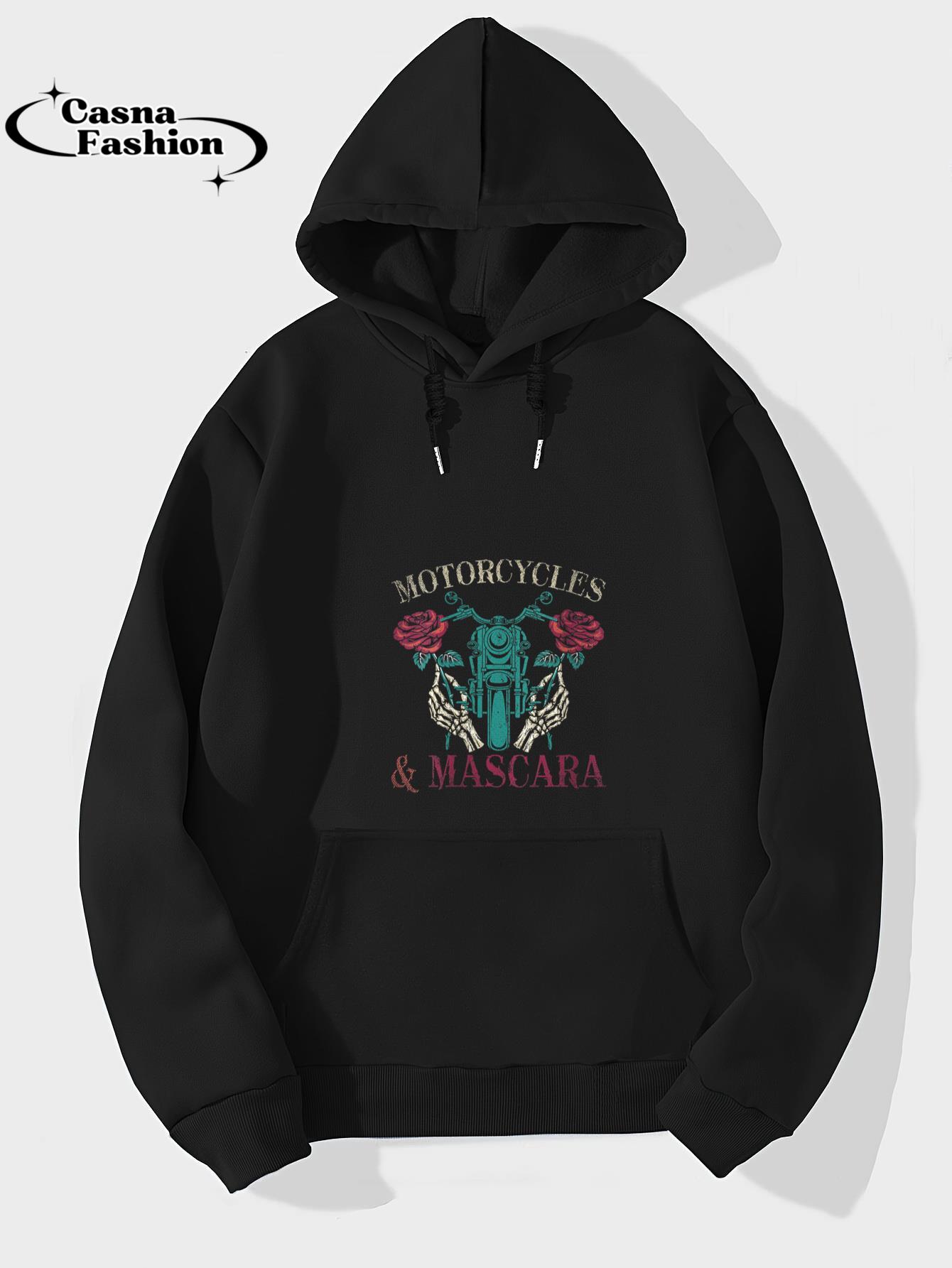 casnafashion_Hoodie_Womens Motorbike Riding Women Motorcycles And Mascara Roses Biker V-Neck T-Shirt_hoodie_black hoodie