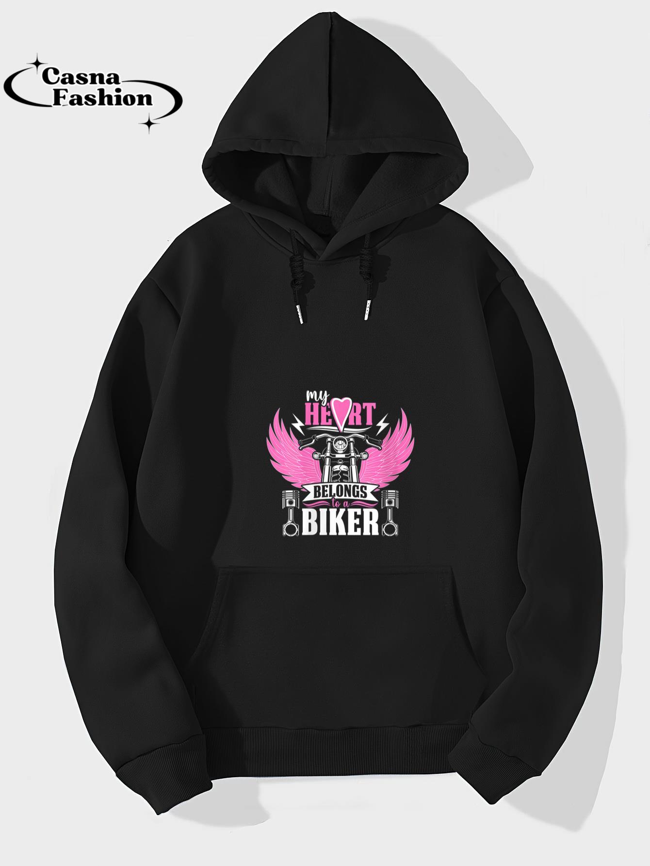 casnafashion_Hoodie_Womens Motorcycle My Heart Belongs To A Biker Girlfriend Wife V-Neck T-Shirt_hoodie_black hoodie